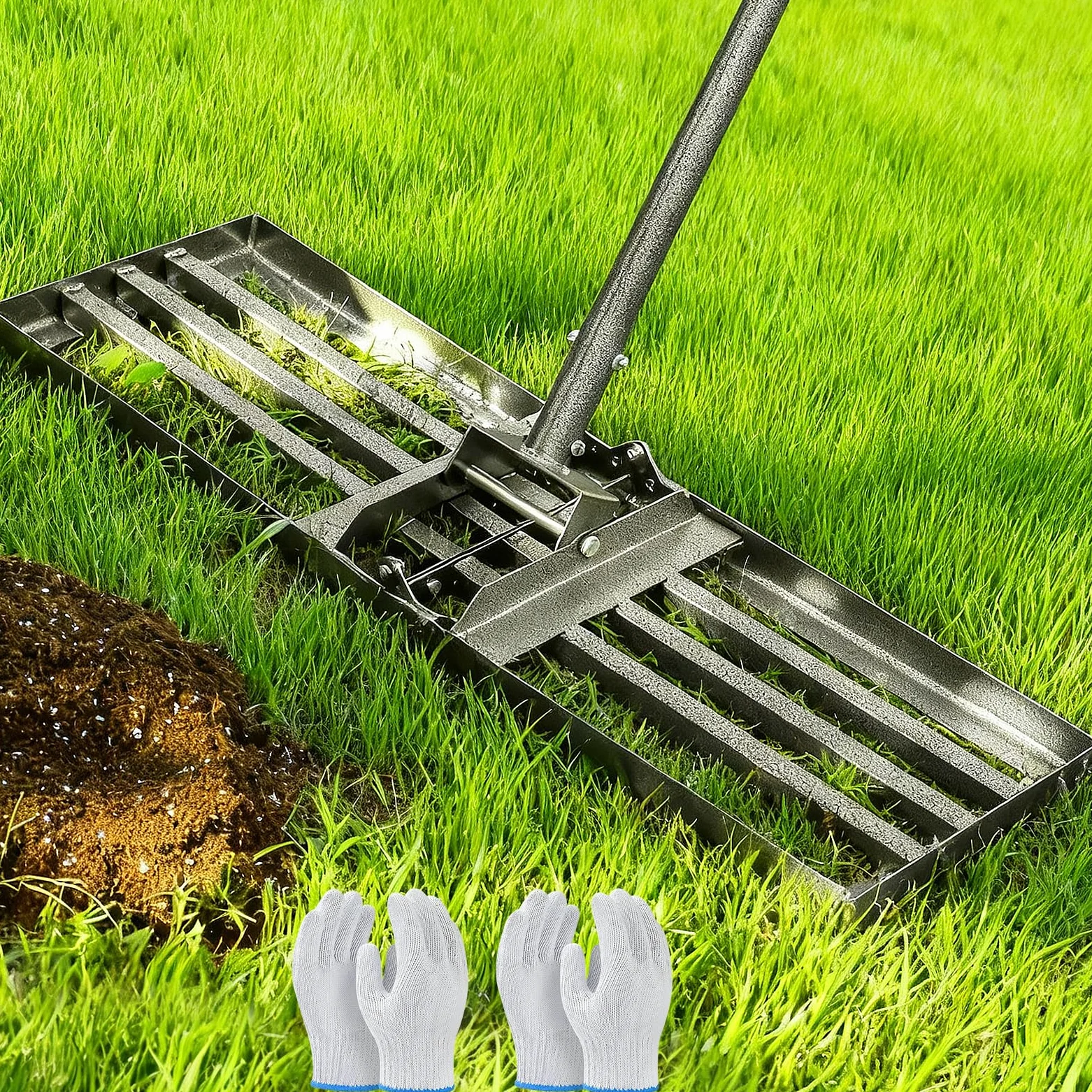 Rateau Nivellement pour Gazon, 76x25 cm, Manche Réglable de 185 cm | Niveleur Gazon Lourd et Ergonomique, pour Niveler Sol, Sable et Terreau, Idéal pour Jardin, Pelouse et Terrains de Golf