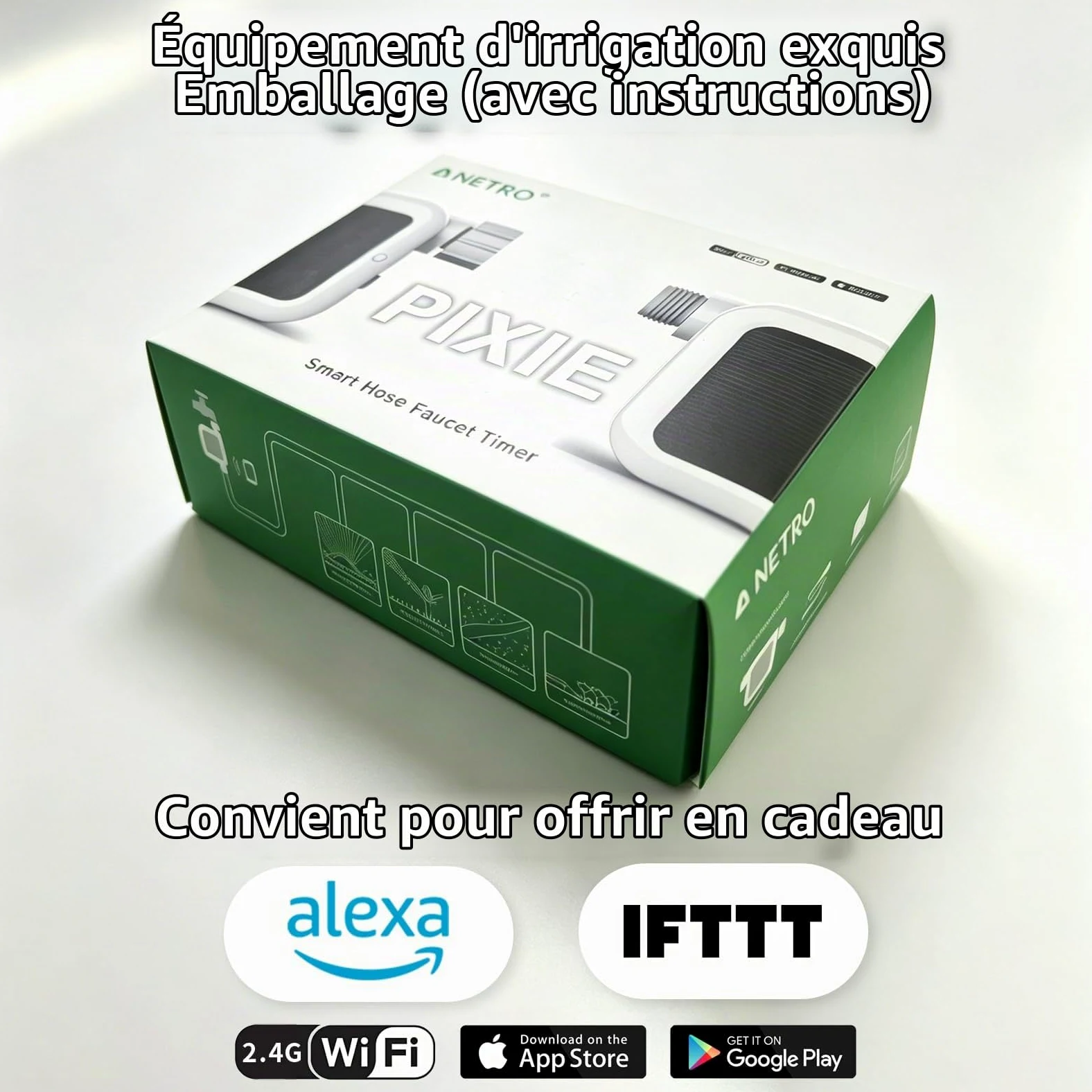 Netro Pixie Minuterie Intelligente pour Tuyau, Connexion WiFi, Alimentation Solaire, S’adapte aux intempéries