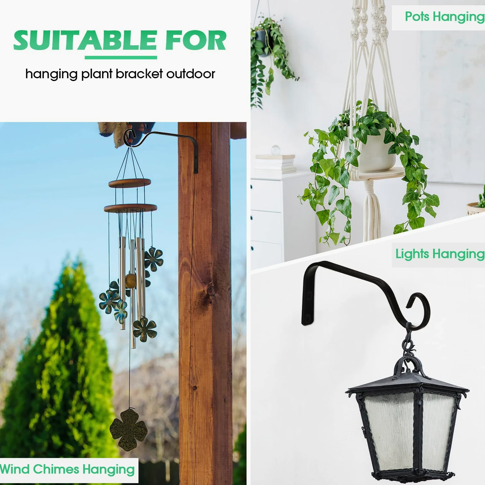 Lot de 12 supports de plantes à suspendre de 18 cm en métal - Crochets décoratifs droits pour mangeoires à oiseaux, pots de fleurs d'intérieur et d'extérieur