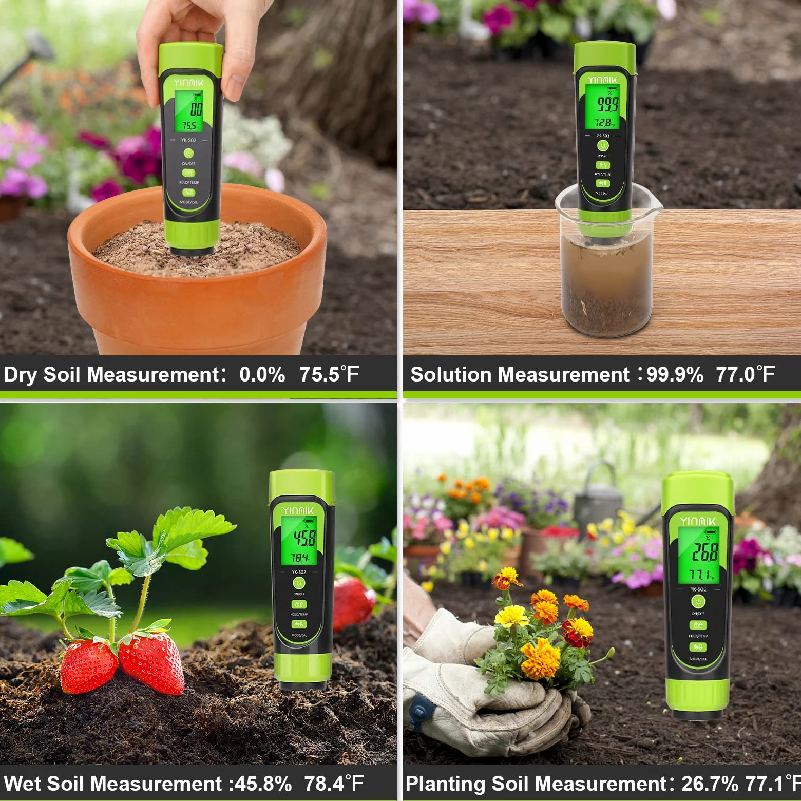YINMIK Testeur d'humidité du sol numérique 3 en 1 pour surveiller l'eau des plantes d'intérieur, excellent hygromètre pour jardiniers, composteurs, agriculteurs et pépinières