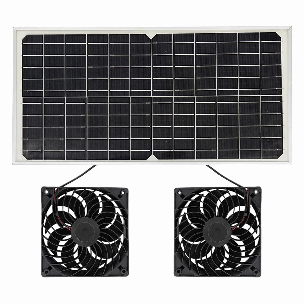 Ventilateur Solaire pour Serre 16V 16W Extracteur d'air Double Ventilateur CC IP65 Exterieur