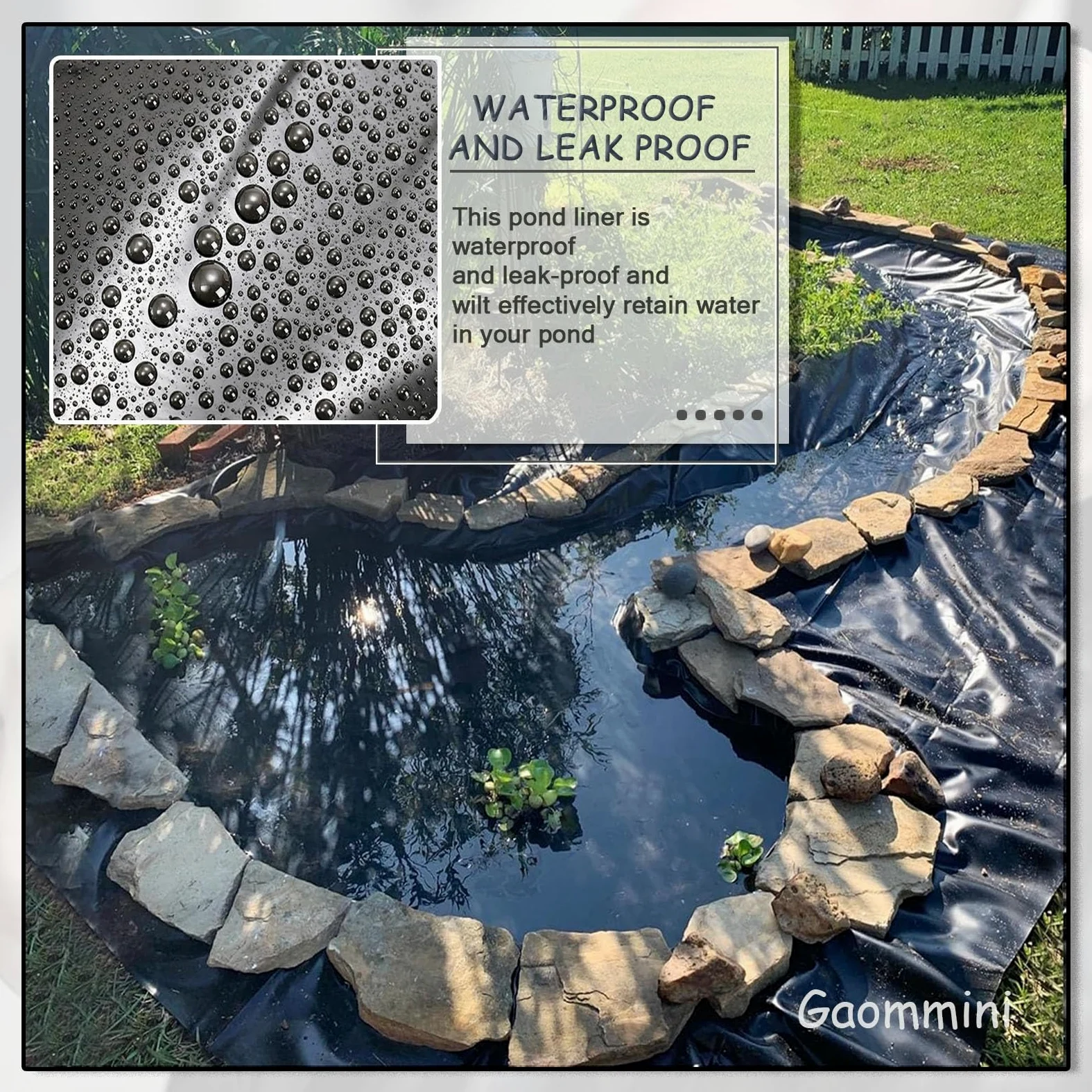 Membrane de bassin de jardin flexible noire - Doublure préformée en polyéthylène haute densité - Sous-couche robuste pour jardin aquatique extérieur