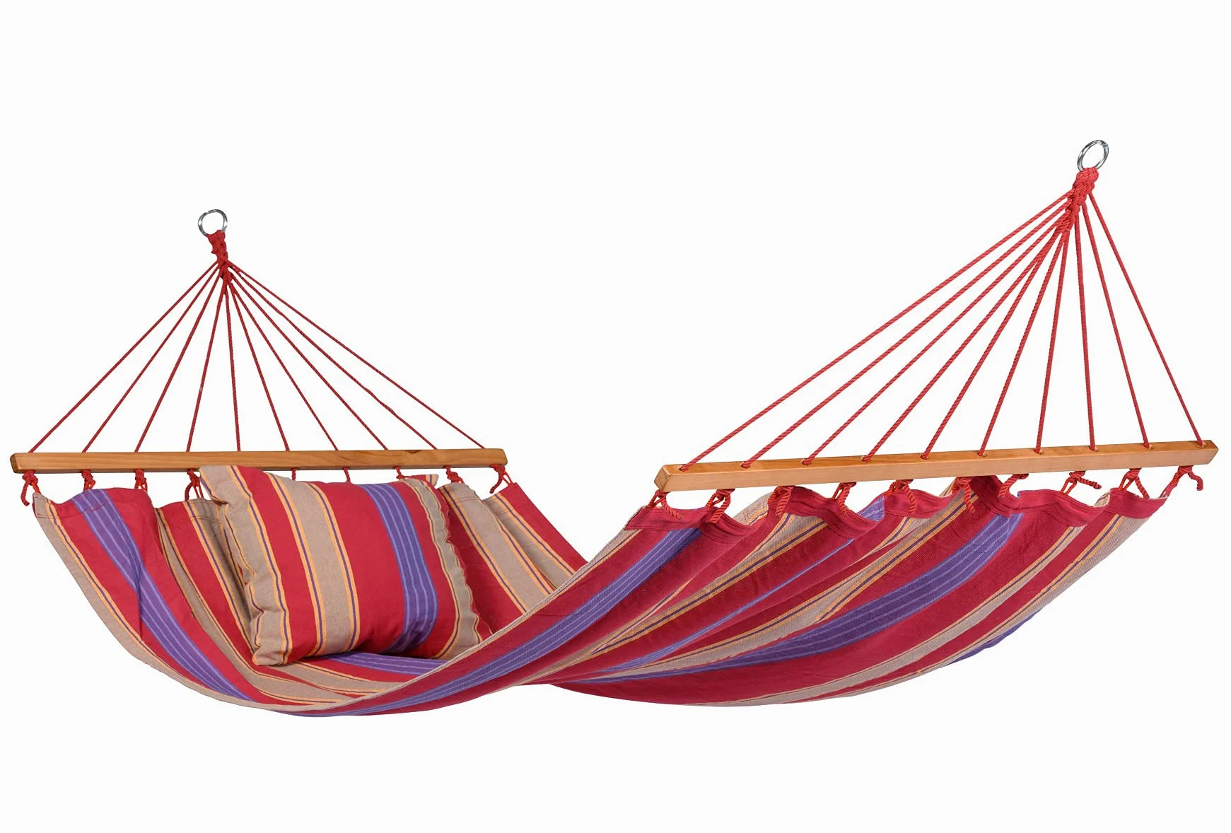 Tropilex Hamac de Jardin Exterieur Simple | Hamac Hippie 120 kg Colombien | Randonnée Pliable | Fabriqué à la Main | 1 Personne | Model Haïti Toile Rouge Beige 320 cm