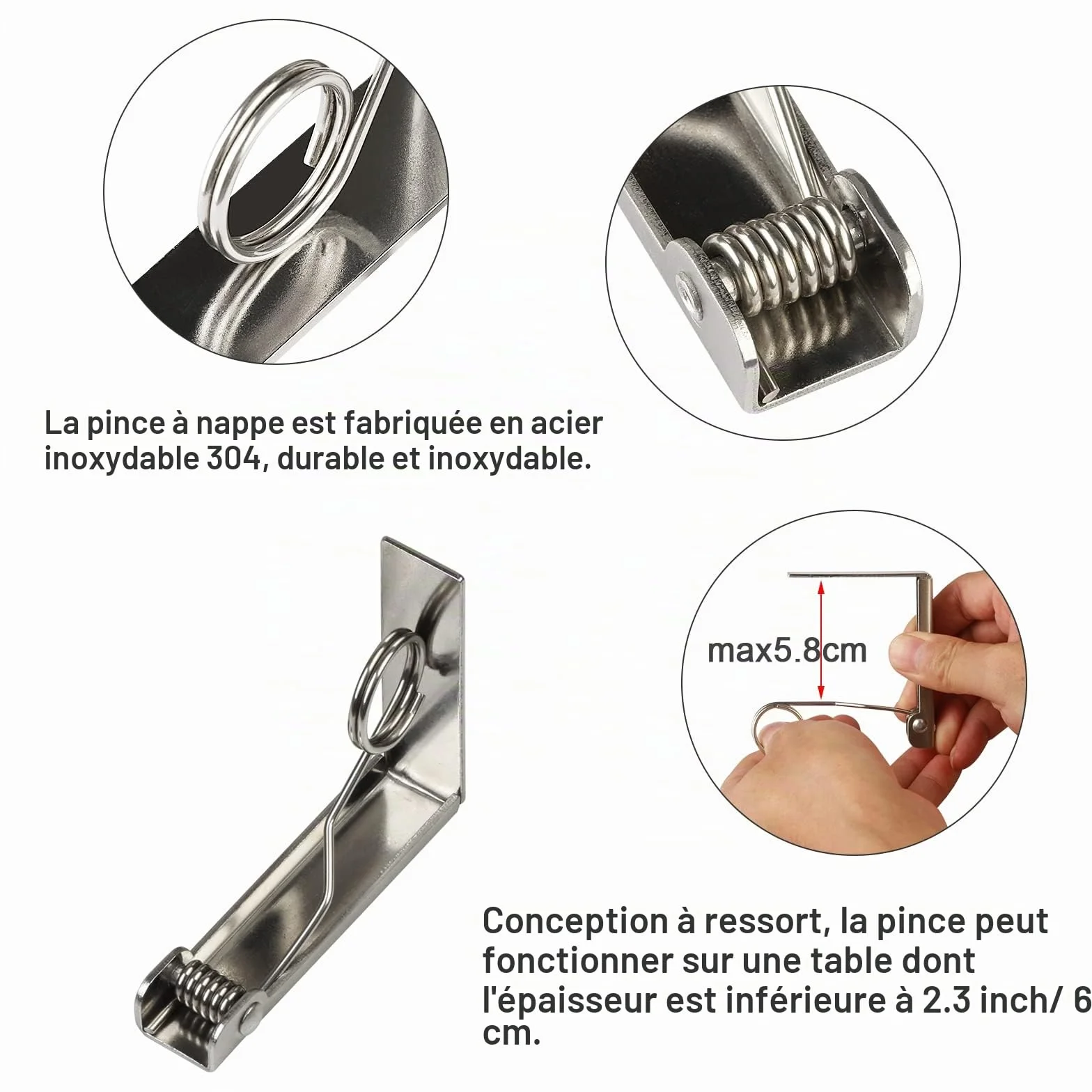 Pince pour Nappe en Acier Inoxydable à Ressort, Clip de Table 4 Pcs