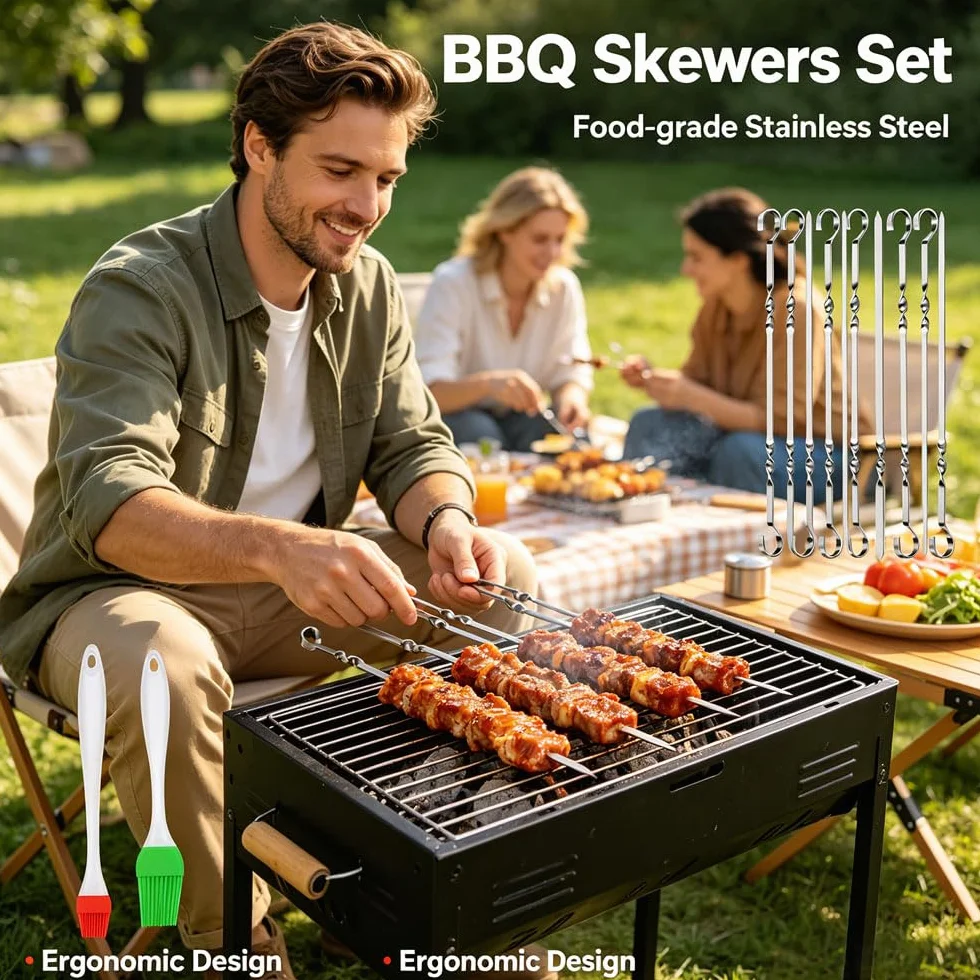Brochettes de Barbecue en Acier Inoxydable 30cm Lot de 24 Réutilisables