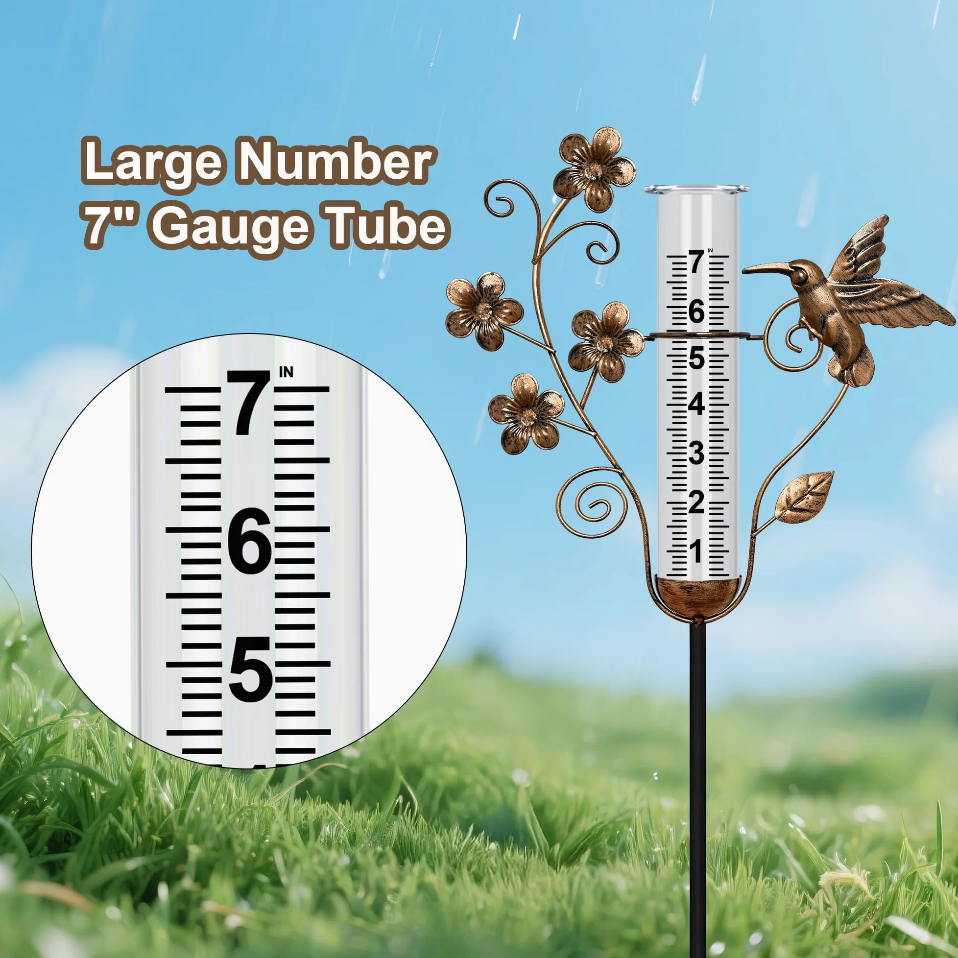Pluviomètre d'extérieur – Grand colibri décoratif en forme de colibri en métal pour décoration de jardin et cour - 88,9 cm