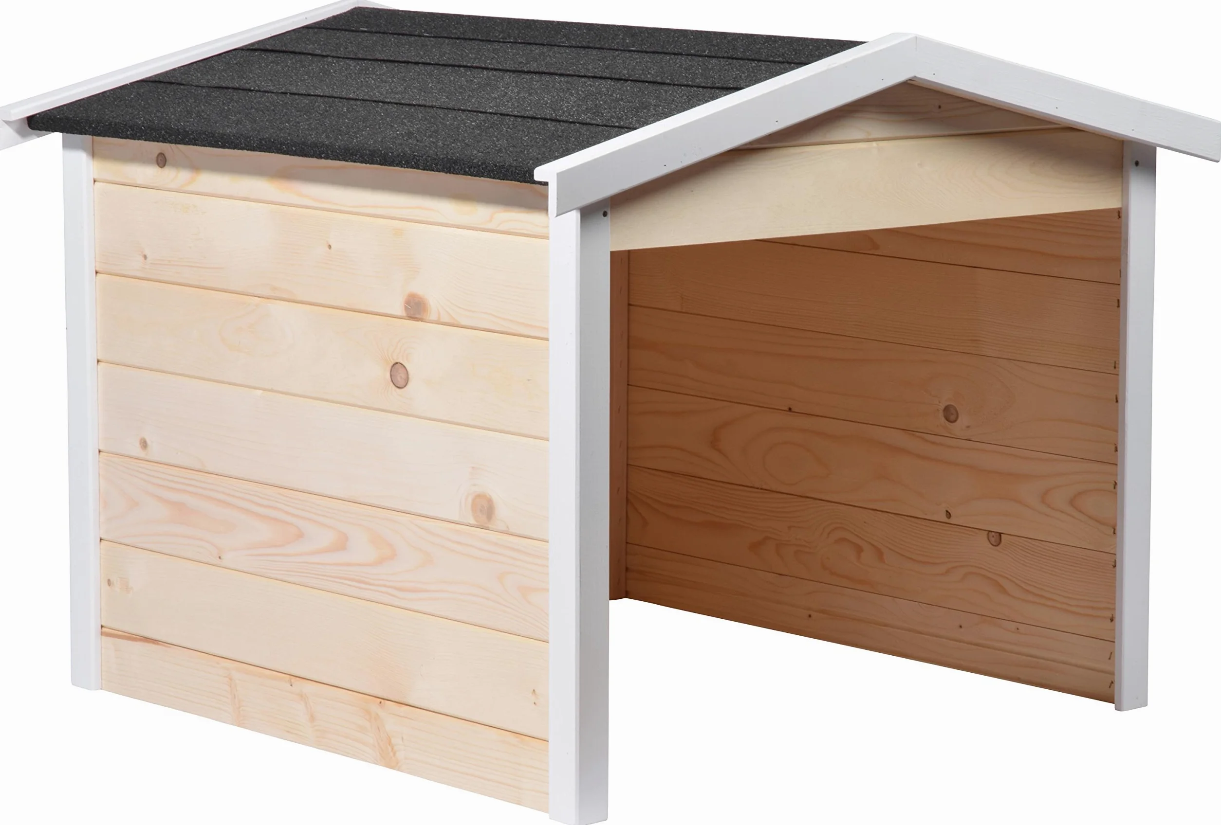 dobar® Garage pour Robot Tondeuse, en Bois, en kit, avec Toit bitumé, 76 x 68 x 52 cm, Naturel/Blanc