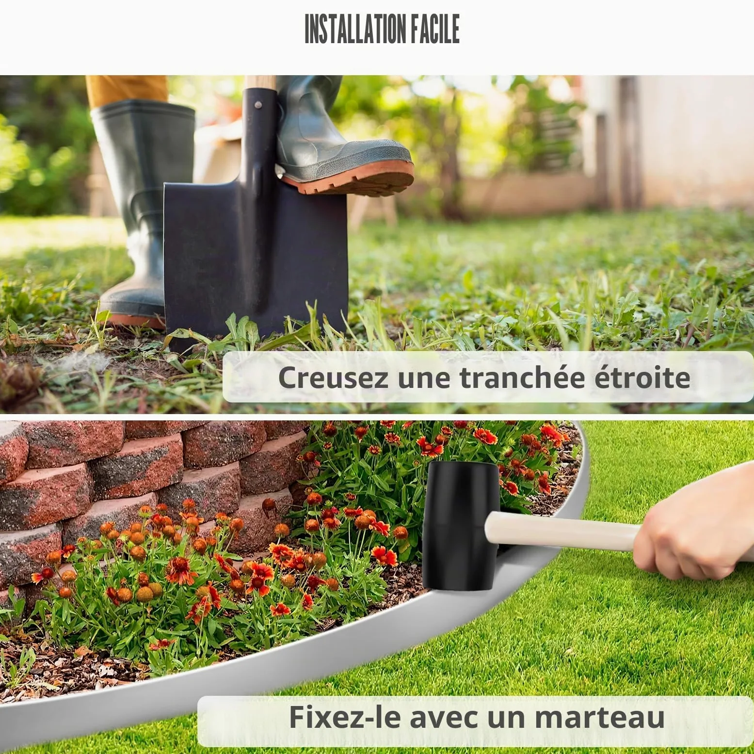 Bordure de pelouse en métal - 10 m - En acier Corten - Hauteur : 15 cm - Galvanisé - Flexible - Bordure de parterre - Décoration de jardin - Bricolage - Bordure de pelouse