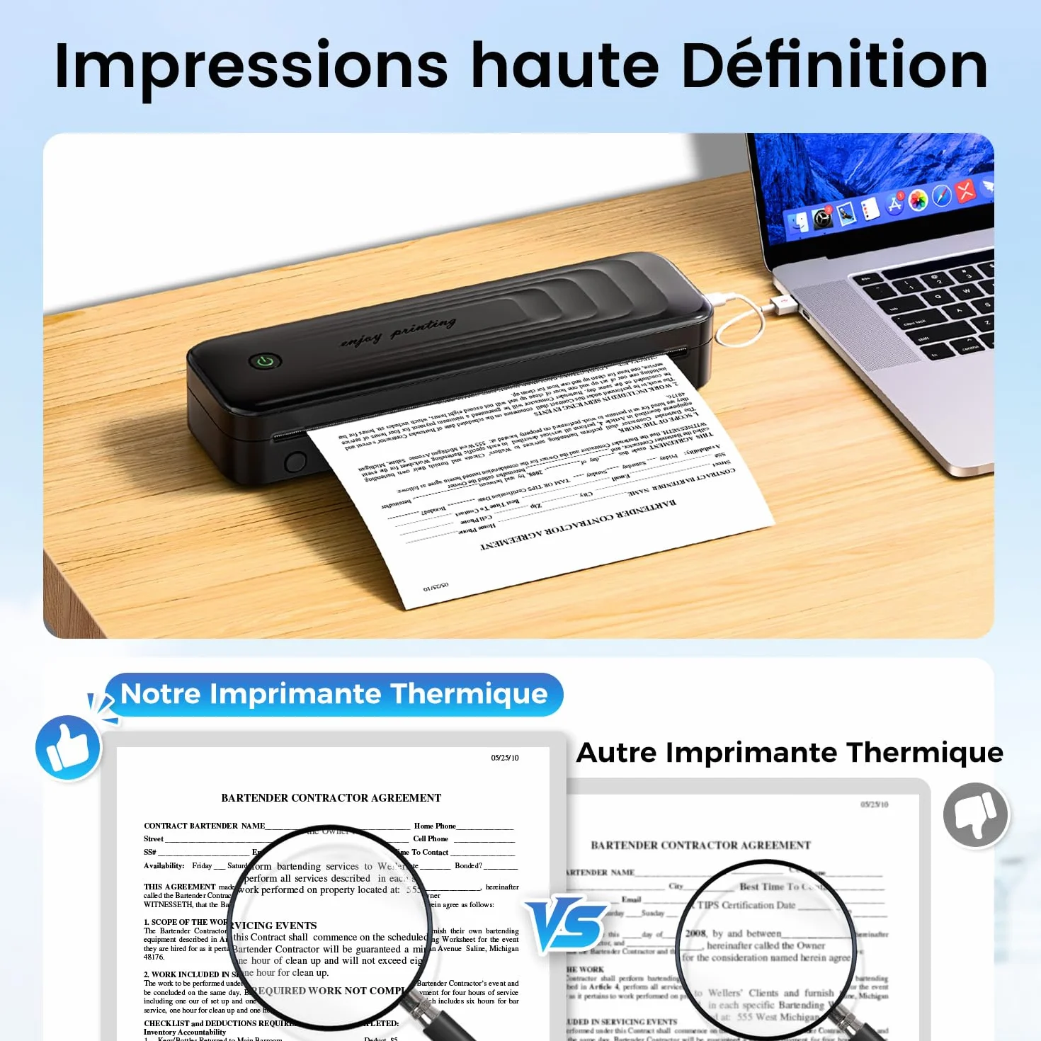 TATTMUSE Imprimante Thermique A4 Portable Bluetooth sans Encre pour Voyage, Noir