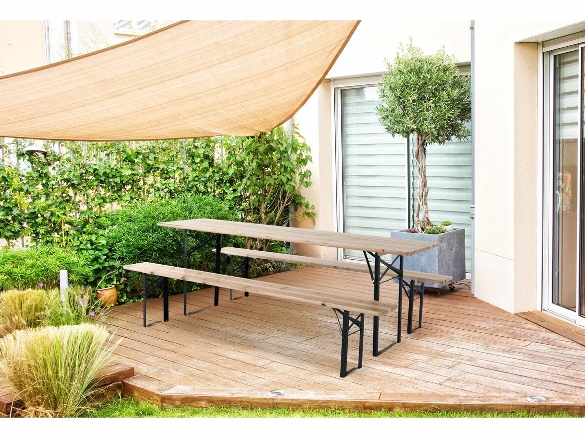 Table de Jardin Brasserie Pliante Lisbonne 218 x 59,5 x 75 cm Marron avec 2 bancs