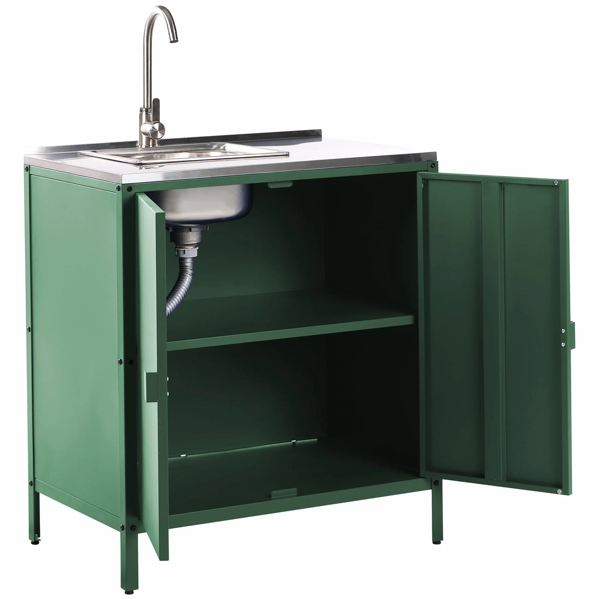 Beliani Commode de Jardin Noire Acier 2 Portes Evier Extérieure