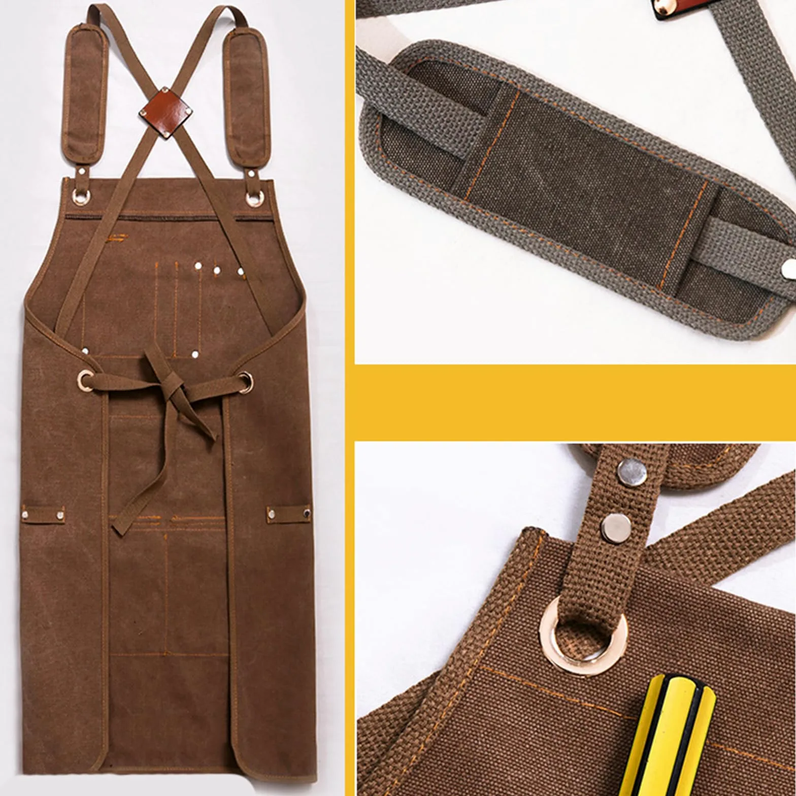 Tabliers, Tablier de chef for hommes et femmes, tabliers en toile avec poches, tablier travail for la cuisine le jardinage