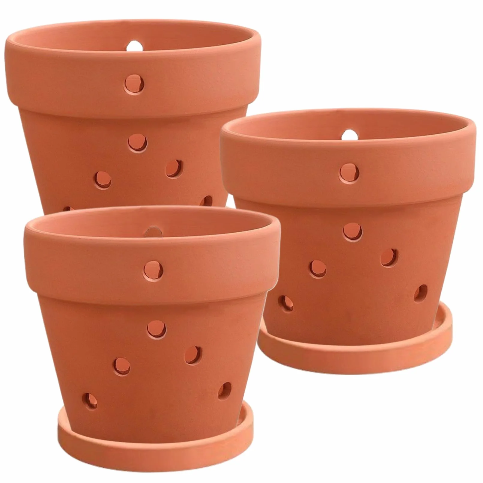 Pots d'orchidées en terre cuite avec trous 4 pouces 3 pièces soucoupes