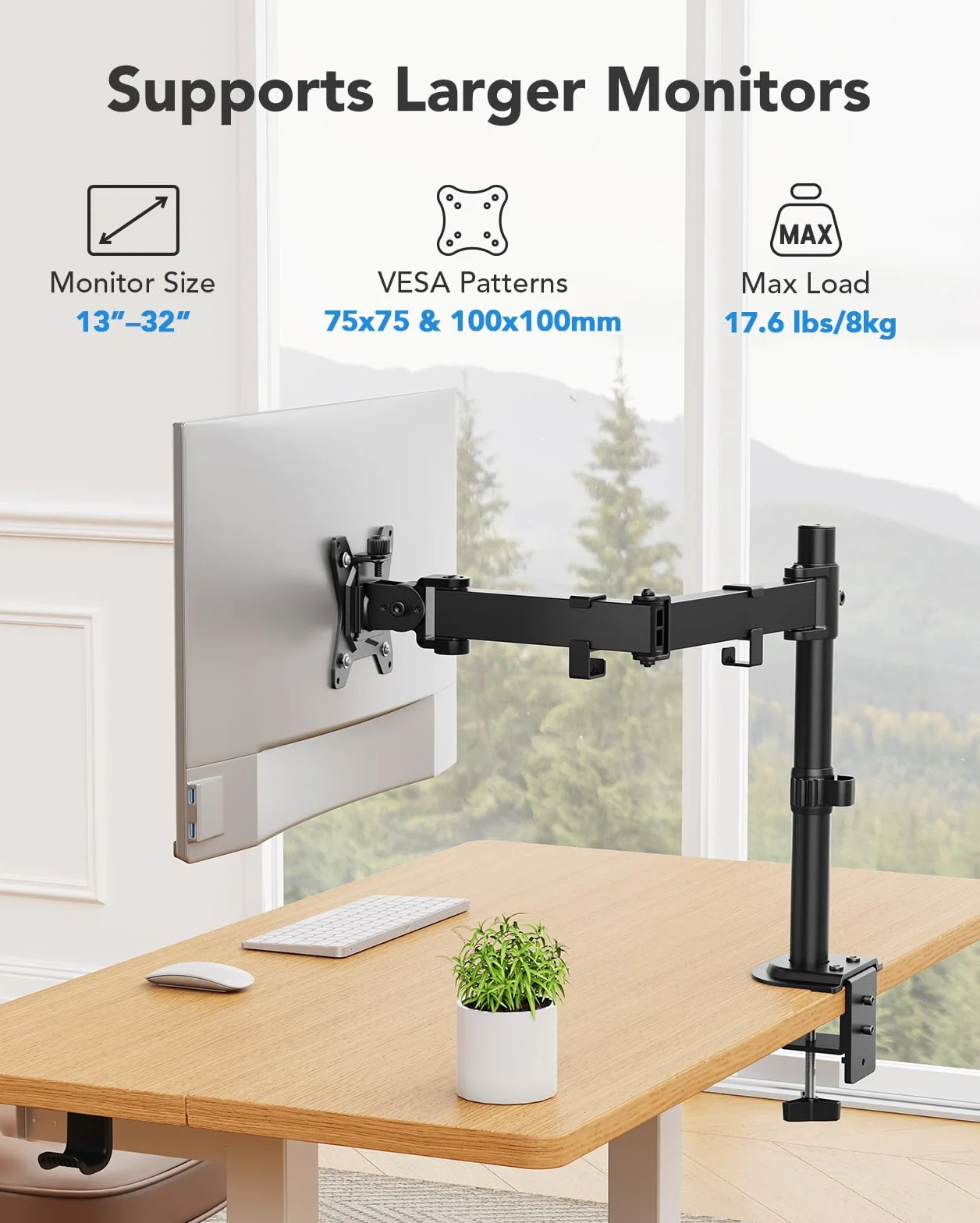 HUANUO Support de Moniteur 13-32 Pouces, Bras Articulé avec Réglage Hauteur, Inclinaison, Pivotement, Rotation, VESA 75/100 mm