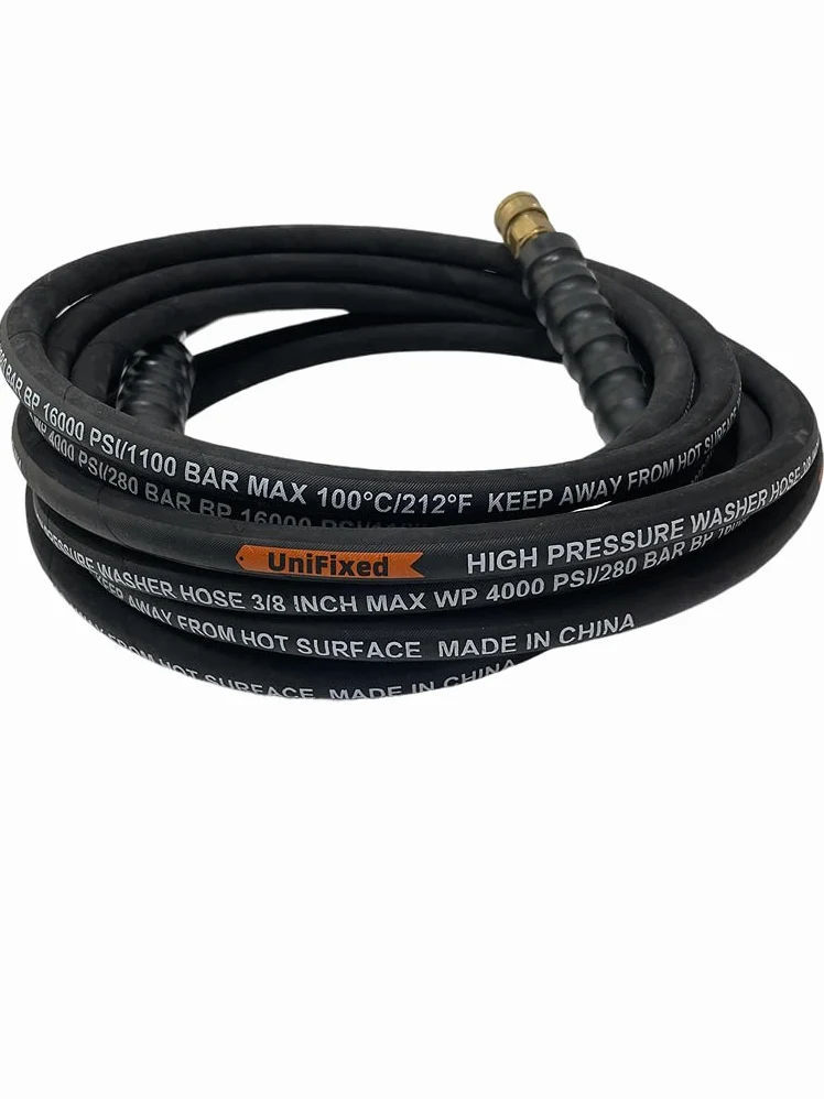 Tuyau flexible pour nettoyeur haute pression 3/8" avec gaine en caoutchouc, 25 pieds, avec raccord rapide rotatif, résistant aux pliures, 4000 PSI, qualité industrielle, renforcé en acier sans