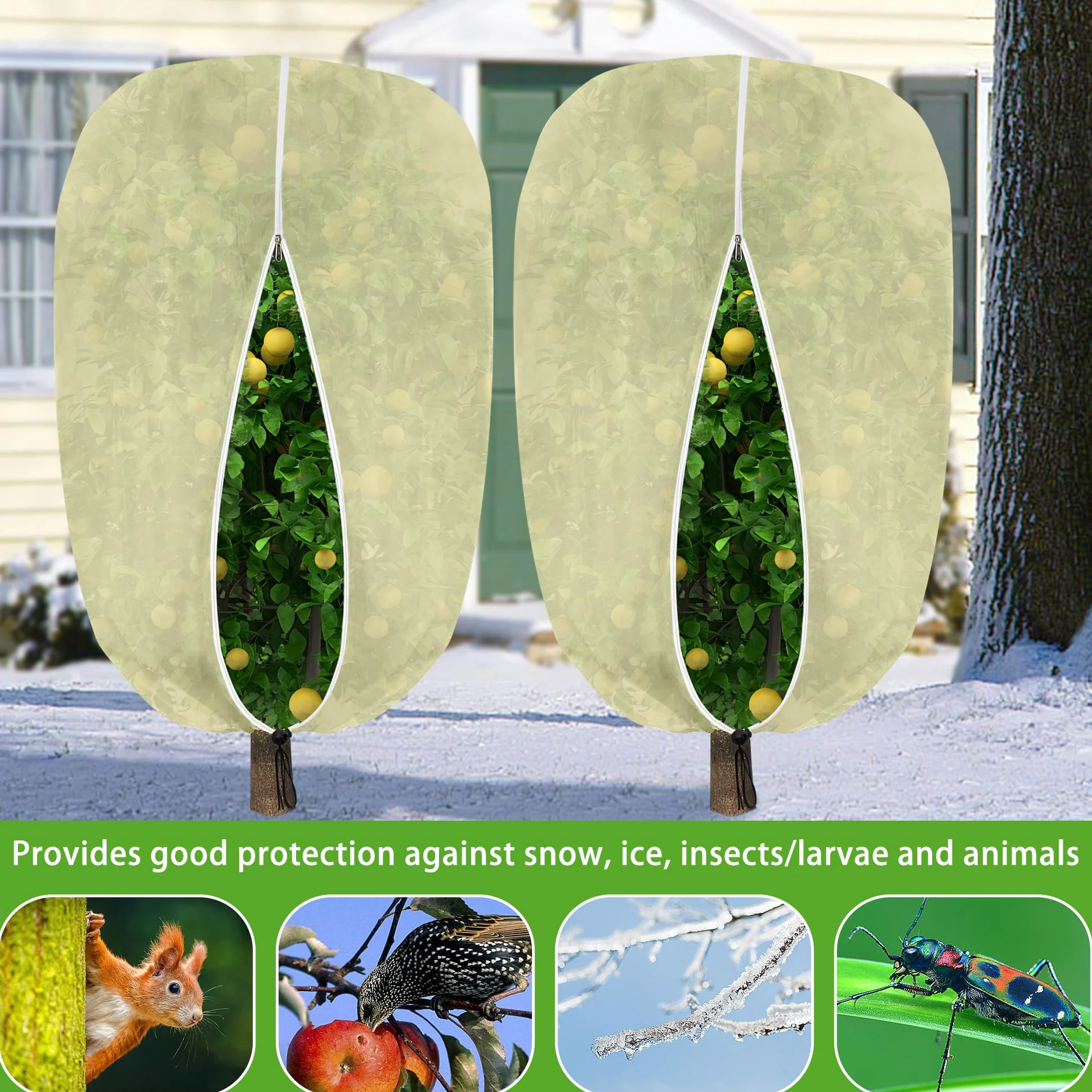 2 Pièces Housse Hivernage Palmier - 200x240cm Voile Hivernage Grande Taille - Housse Hivernale pour Plante Extérieure, Cordon de Serrage et Zipper, Résistant à la Déchirure