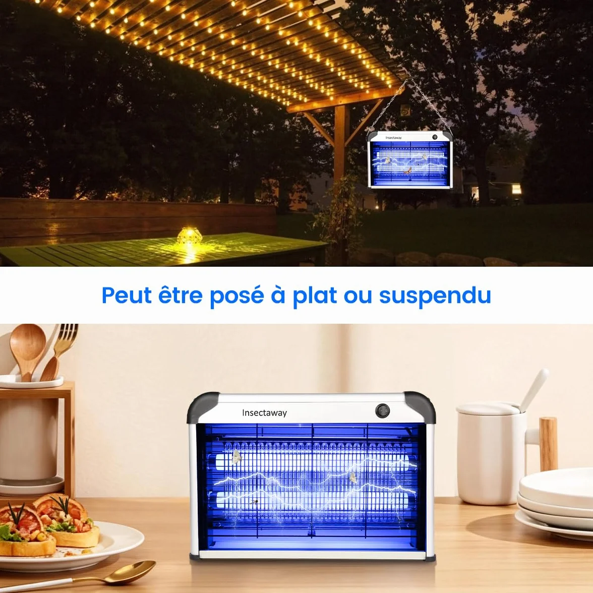 Lampe Anti-Moustique 20W UV Tue Mouche Electrique Double Grille Destructeur d'Insectes