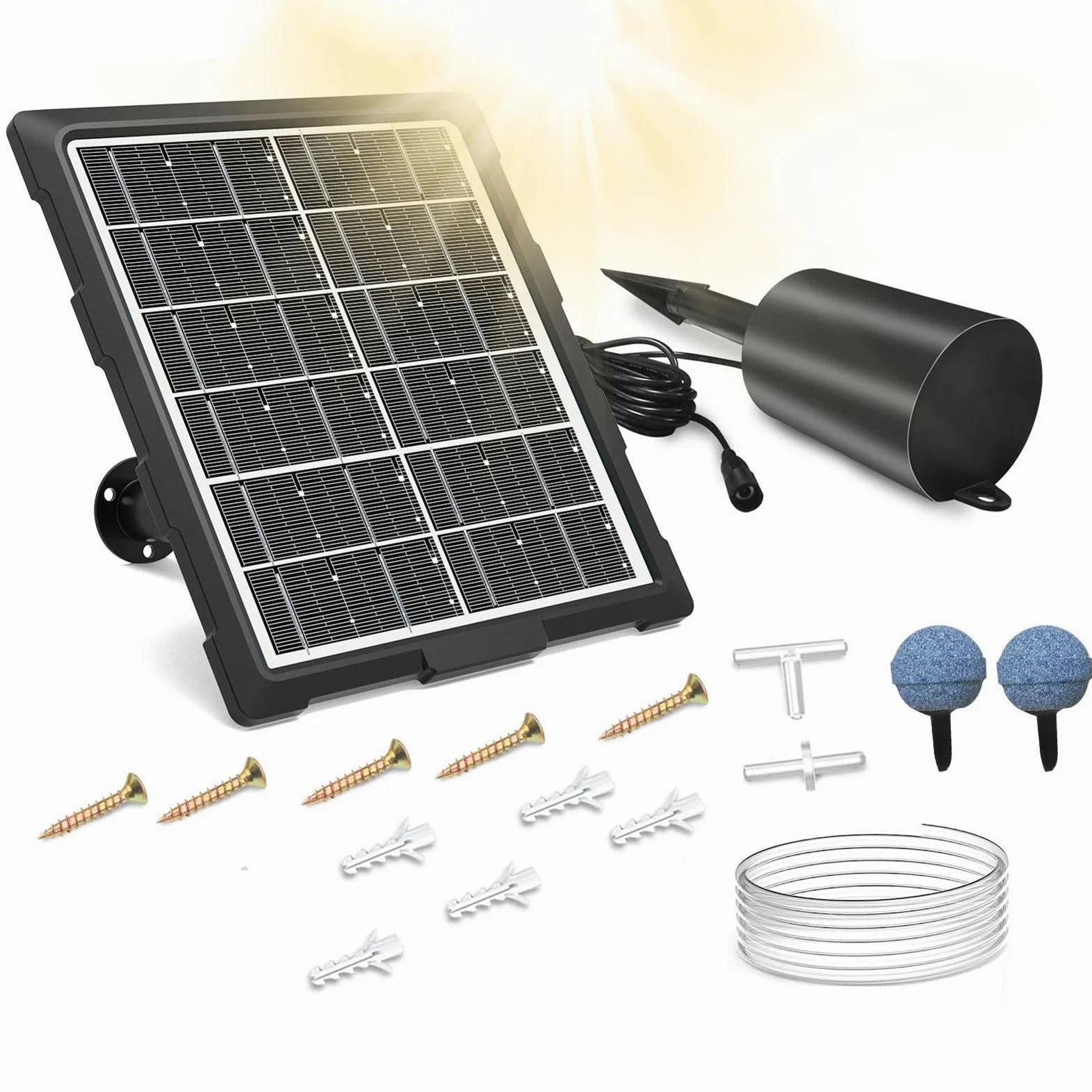 Pompe À Air Solaire pour Bassin À Poissons Pompe À Air pour Aquarium | 3 Modes De Fonctionnement, Aérateur Silencieux Étanche Avec Tuyau Et Pierre À Bulles Pour Bassin De Jardin, Hydroponie