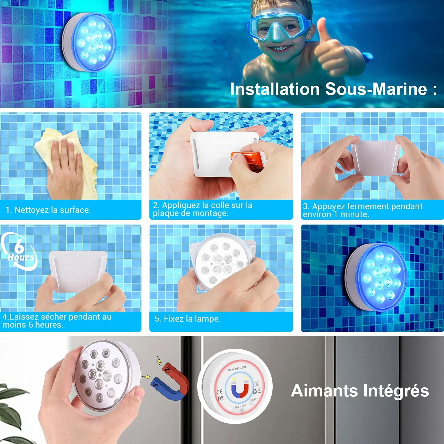 Czemo Lumière LED Submersible Rechargeable avec Télécommande Étanche IP68 Étanches pour Aquariums, Baignoire, Étangs (Multicolore-4 pièces)