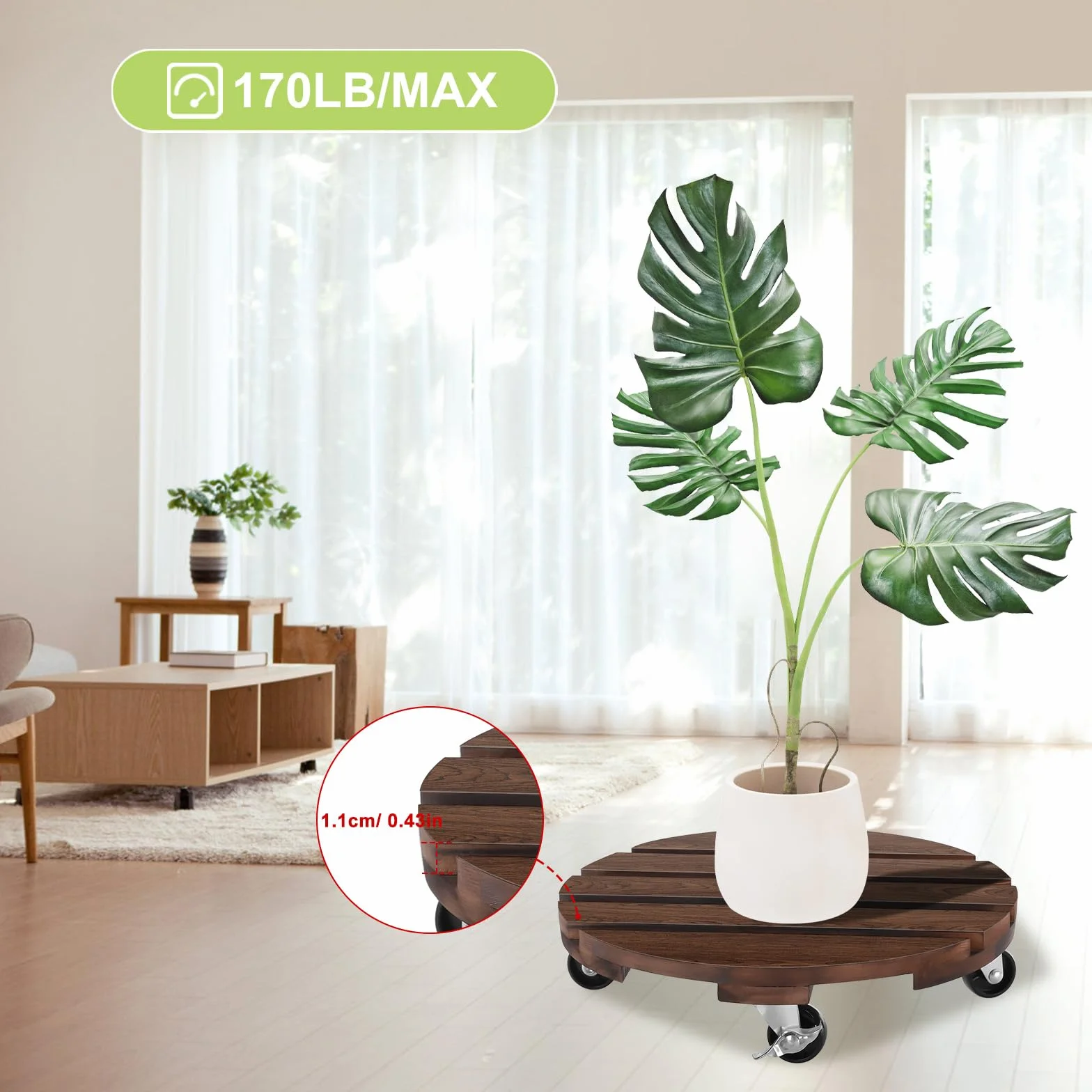 HOHY Chariot pour plantes d'extérieur résistant aux intempéries 2 x 30 cm avec roues pivotantes 360°