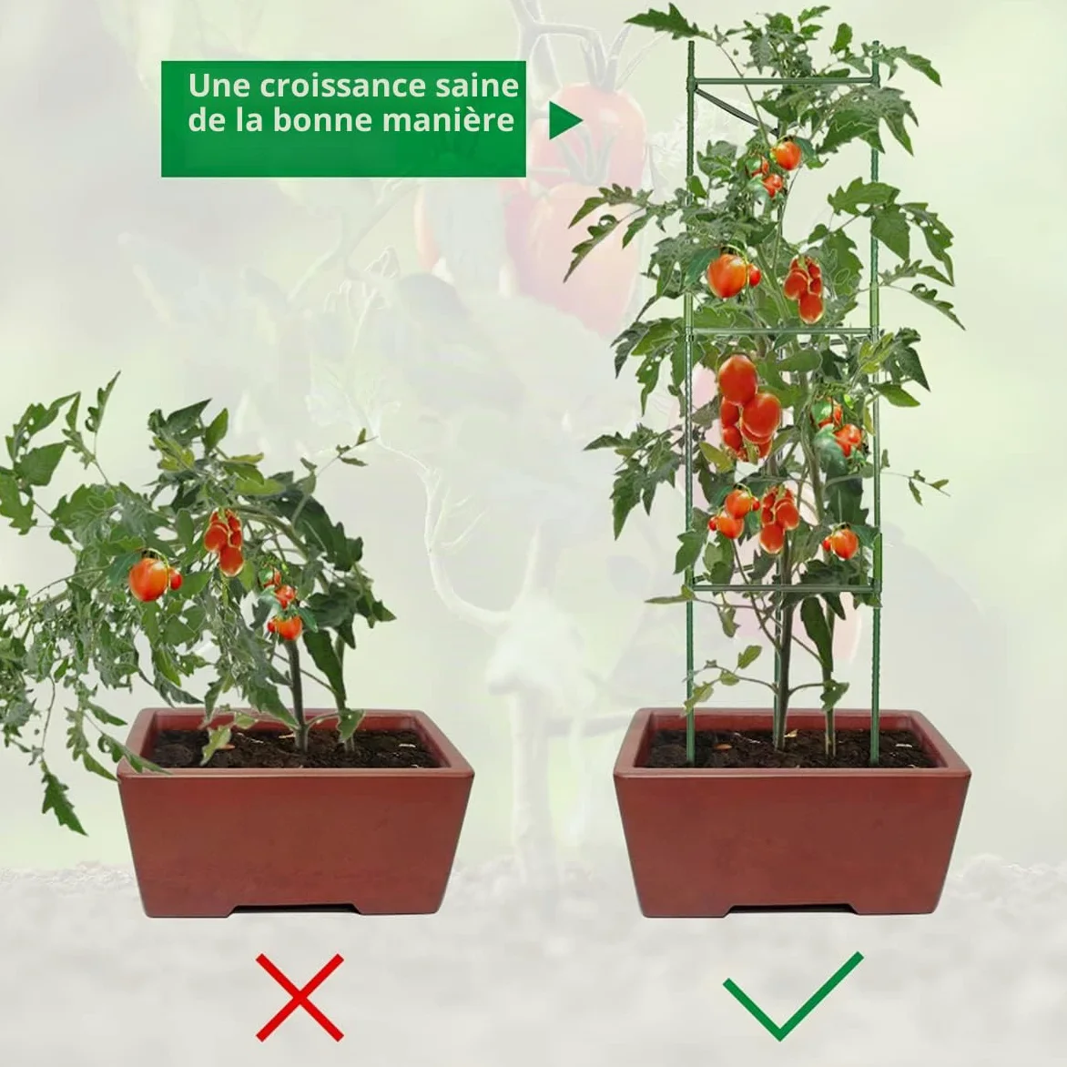 Lot de 6 supports de cages à tomates, piquets déformables assemblés, jusqu'à 122 cm, cage à tomates multifonction pour plantes de jardin
