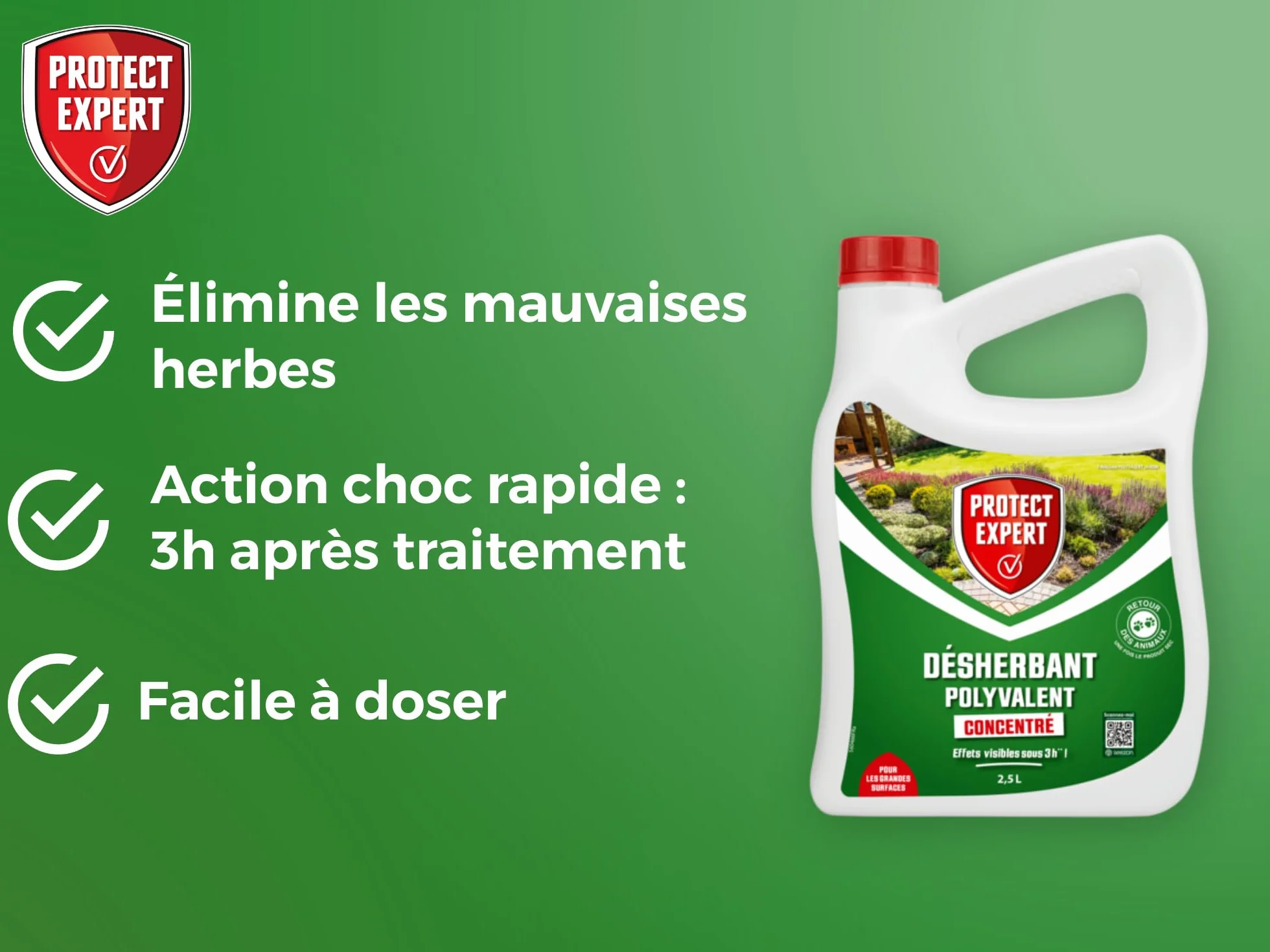 PROTECT EXPERT Désherbant Polyvalent Concentré 2,5L Jusqu’à 150m² Bidon Doseur PROHERBIO25N
