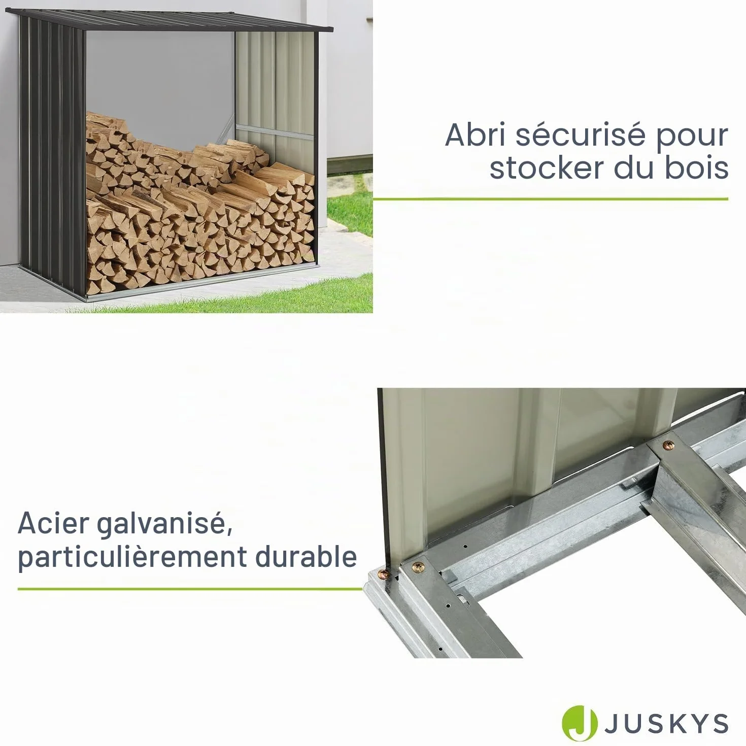 Juskys Abri à bois Enno extérieur étagère acier rangement métal anthracite