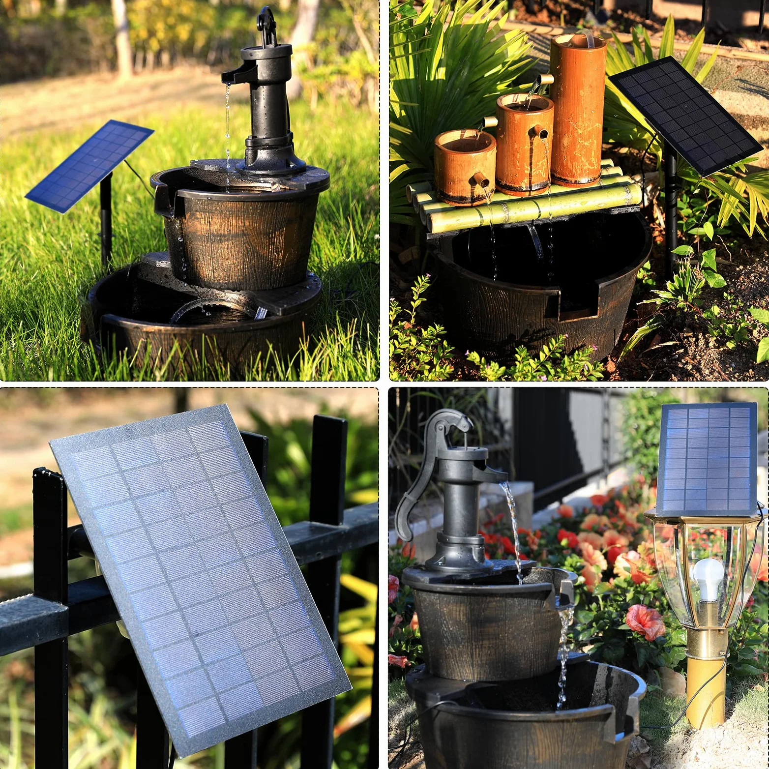 AMZtime Fontaine Solaire 7W pour Bain d'oiseaux avec 15 Buses de Bricolage Tuyau d'eau et Piquet pour Jardin, étang, Piscine, Extérieur | Avec tuyau d'eau et piquet pour jardin étang piscine et extérieur. Pompe solaire DIY polyvalente et écologique.
