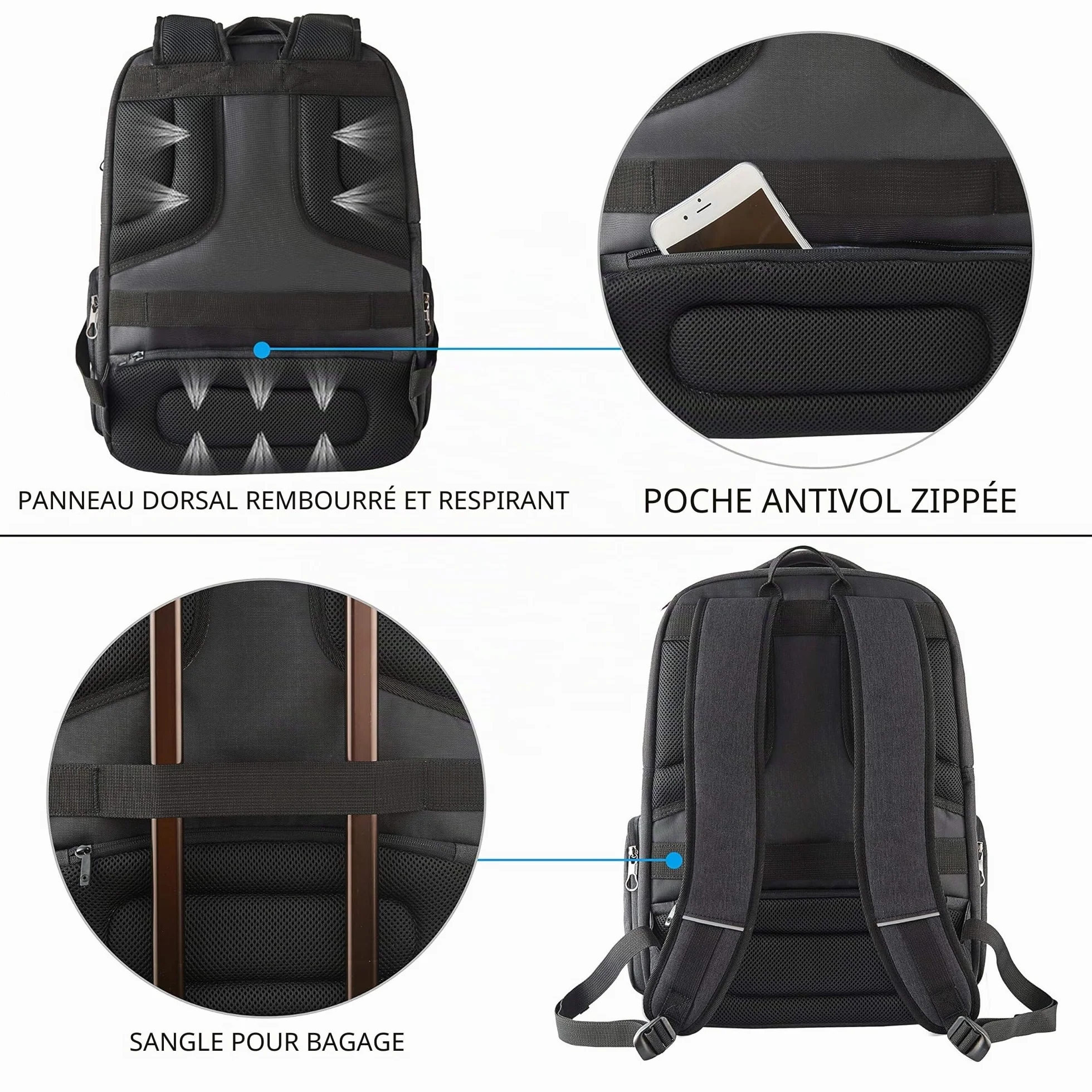 KROSER Sac à dos ordinateur portable 17,3" imperméable USB RFID