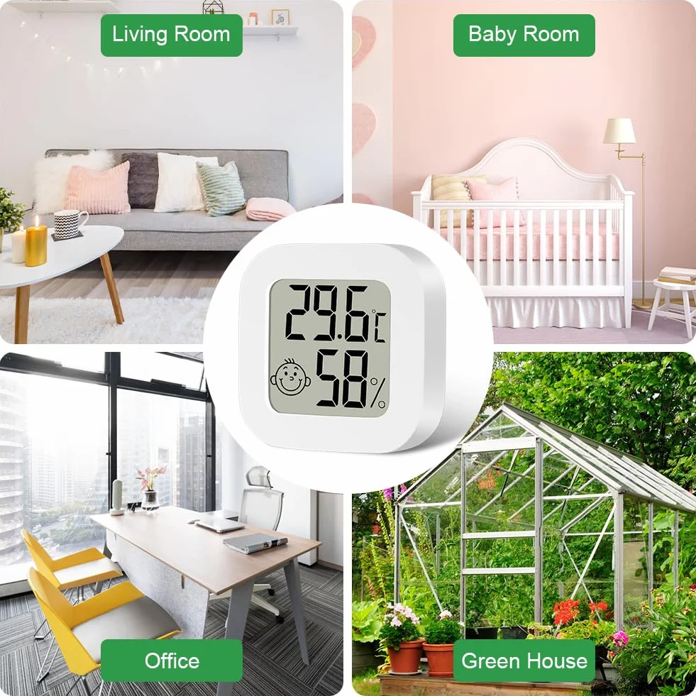 Ainiv Thermomètre Hygromètre Intérieur, Mini LCD Termomètre Maison, Moniteur de Température et Humidimètre, Blanc