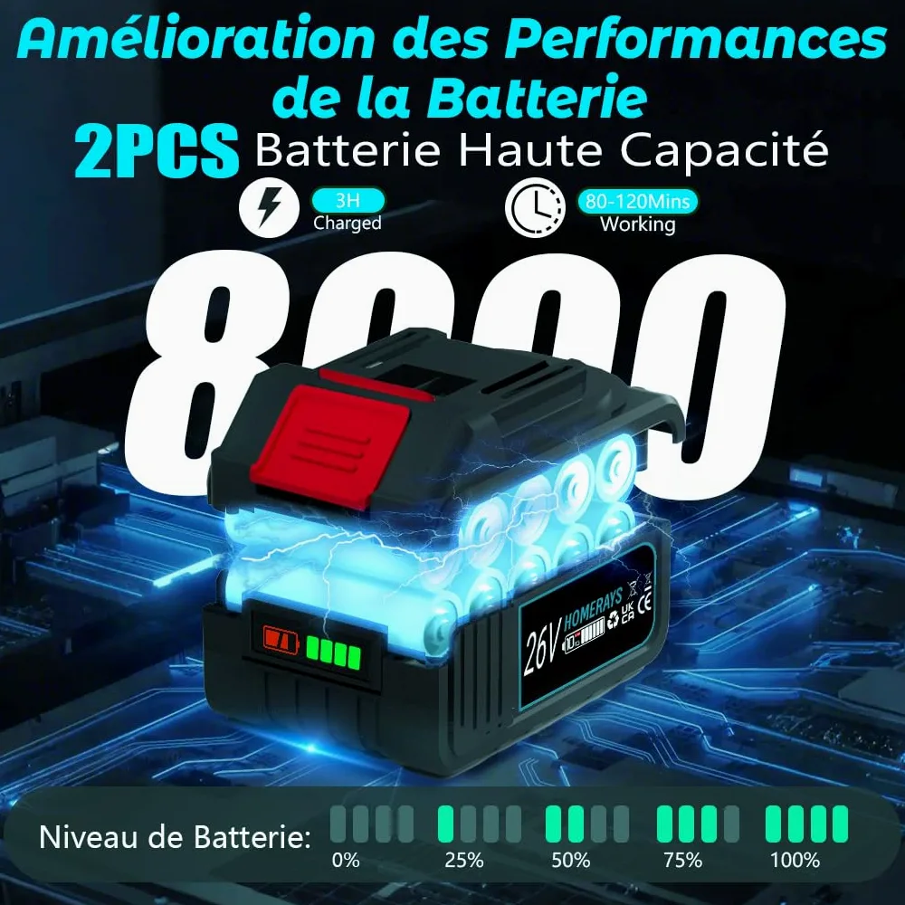 Mini Tronçonneuse a Batterie 8000mAh, 8 & 6 Pouces Lubrificateur Automatique et Électrique Tronçonneuse 2 * 4000mAh Brushless Elagueur, Pour La Coupe Du Bois, Branches, L'élagage, La Cour, Jardin