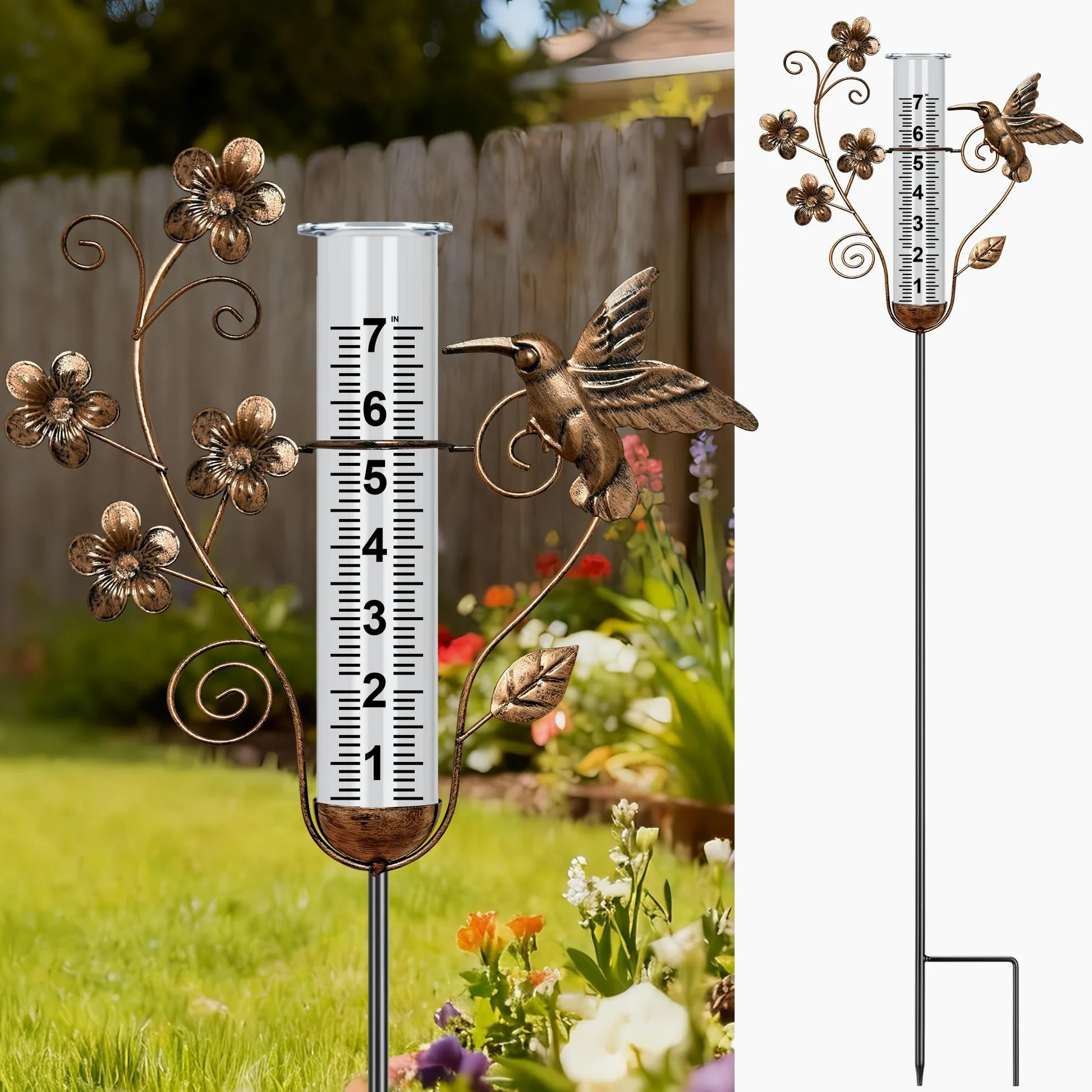 Pluviomètre d'extérieur – Grand colibri décoratif en forme de colibri en métal pour décoration de jardin et cour - 88,9 cm
