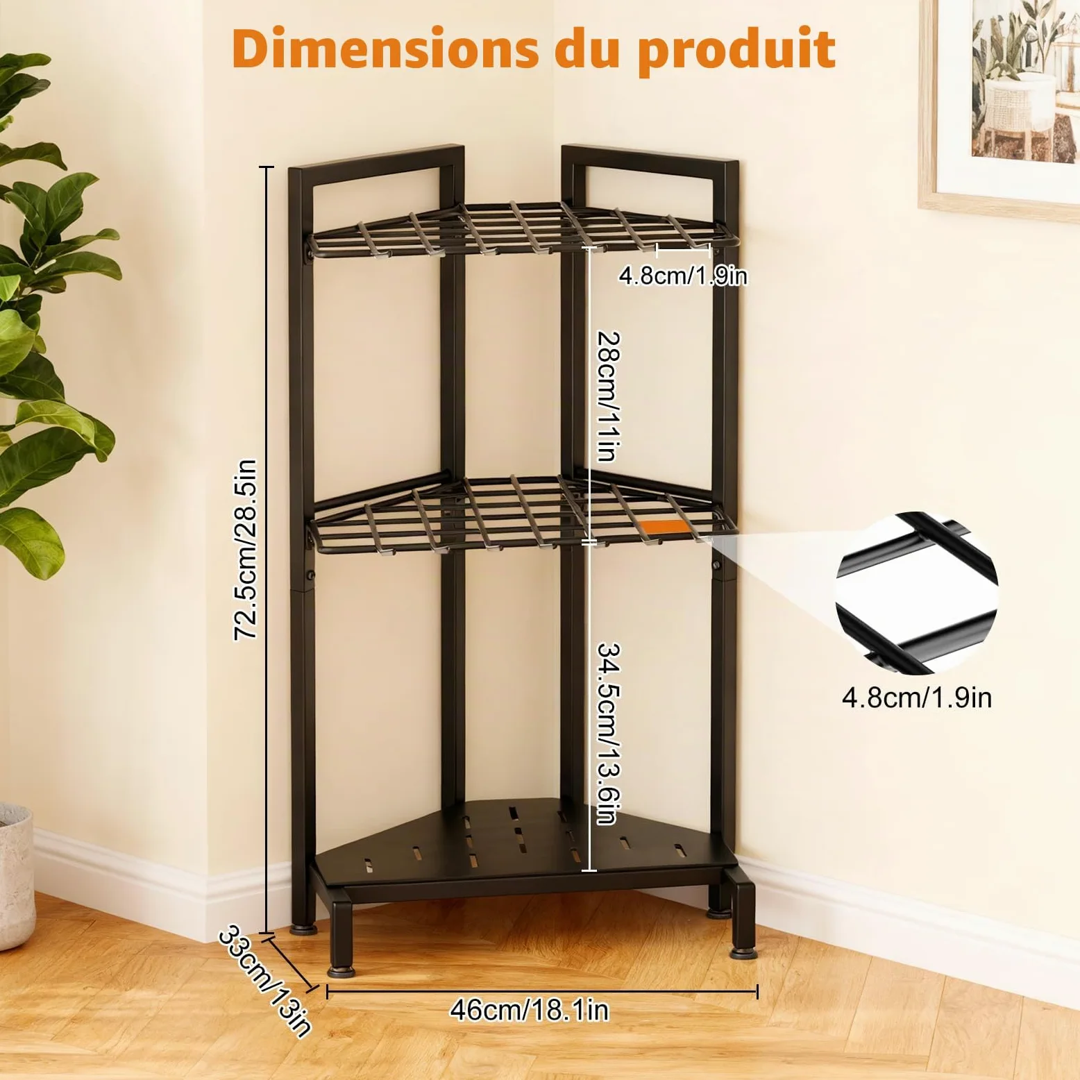 Organiseur D'Outils de Jardin éTagèRe à Outils de Jardin pour Coin Support en MéTal Robuste avec 34 Compartiments De Rangement Et 14 Crochets pour Pelles, RâTeaux, Outils à Long Manche