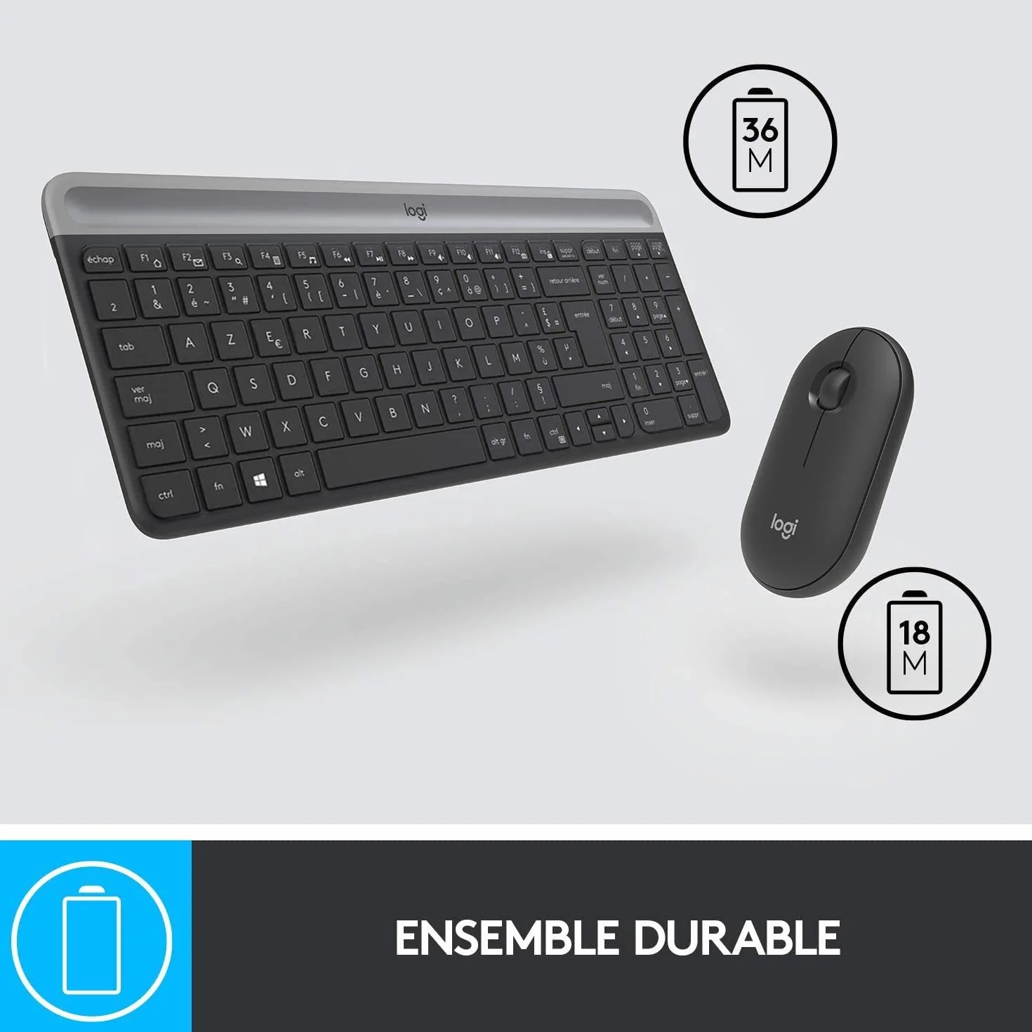 Logitech MK470 Combo Clavier et Souris sans Fil AZERTY Français Noir
