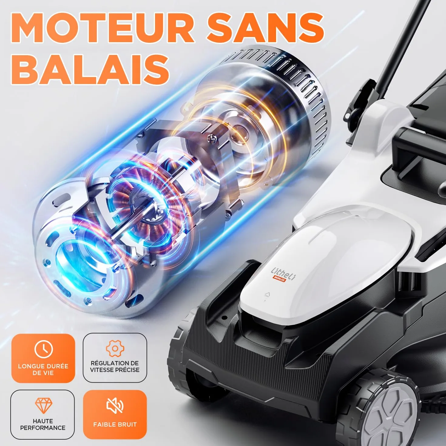 Litheli Tondeuse à Gazon sans Fil 43cm Coupe - Moteur Brushless, 2X 20V Batteries 4.0Ah, Hauteur Réglable 25-75mm, Bac 40L, pour Pelouses jusqu'à 500m² (Jardin & Petits Espaces)