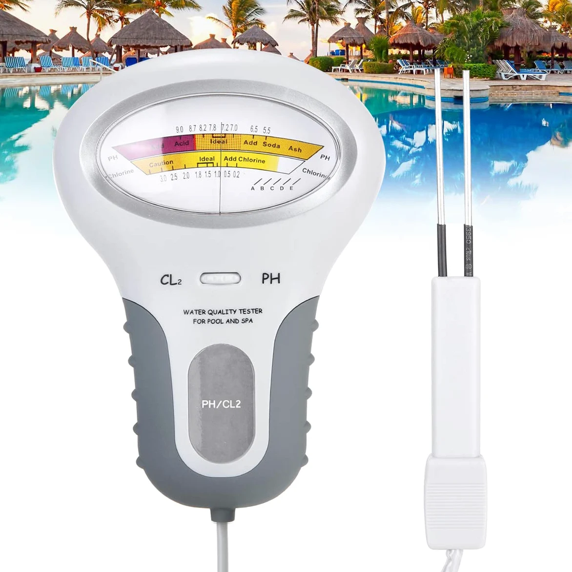 Testeur de niveau de chlore et de pH 2 en 1 - Portable - Analyse de la qualité de l'eau - Pour piscine, spa, aquarium