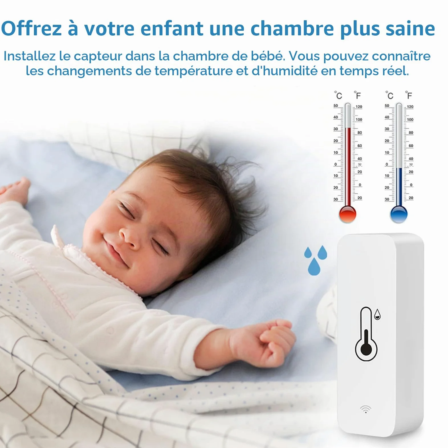 Hygromètre WiFi Smart Thermomètre, mini capteur numérique de température & d'humidité intérieure, capteur d'humidité à température ambiante pour sous sol en serre, compatible avec Alexa & Google Home