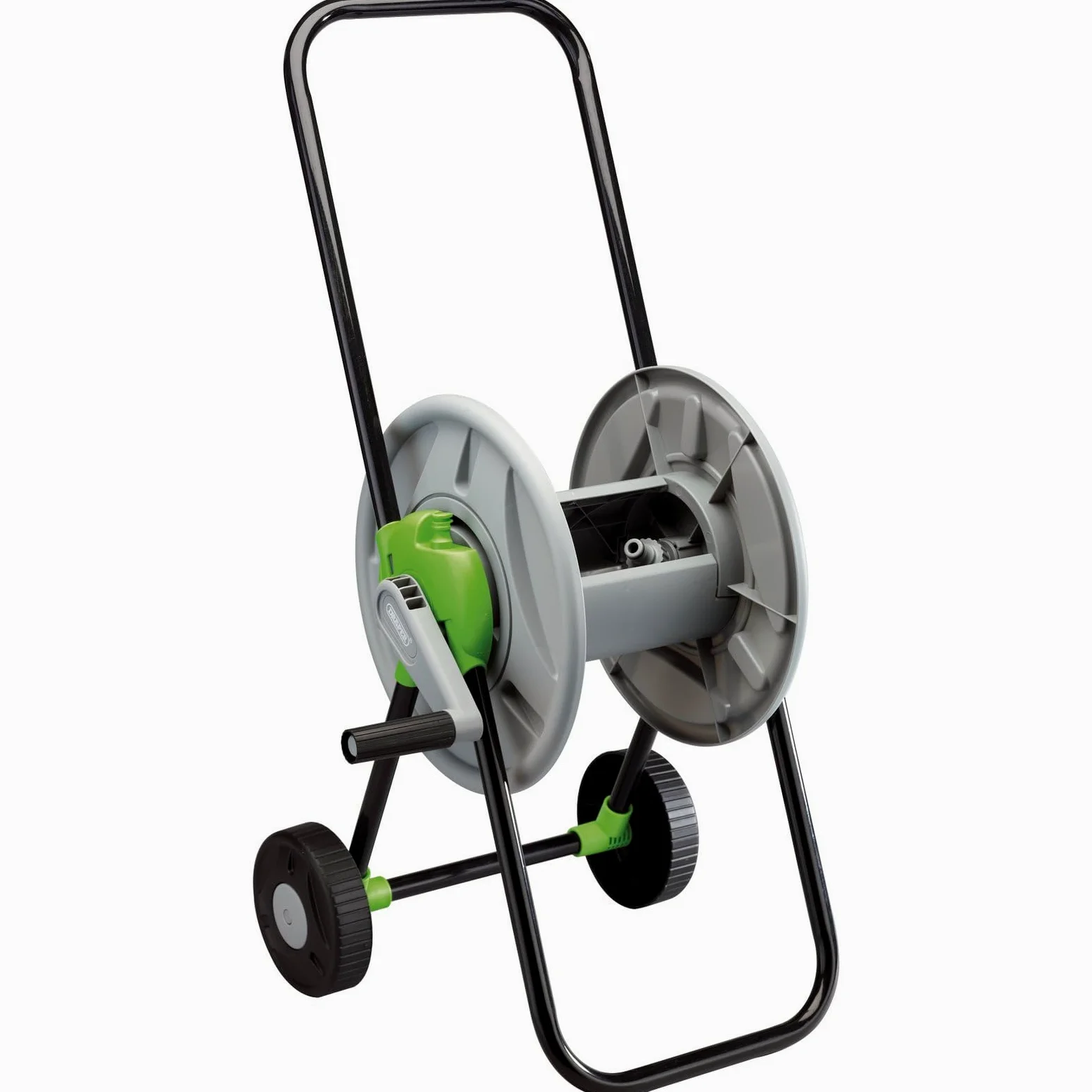 Draper 25060 Dévidoir de tuyau d'arrosage Capacité de stockage 45 m Design portable et réglage de la hauteur Connecteur de tuyau coudé Enrouleur de tuyau sans tuyau