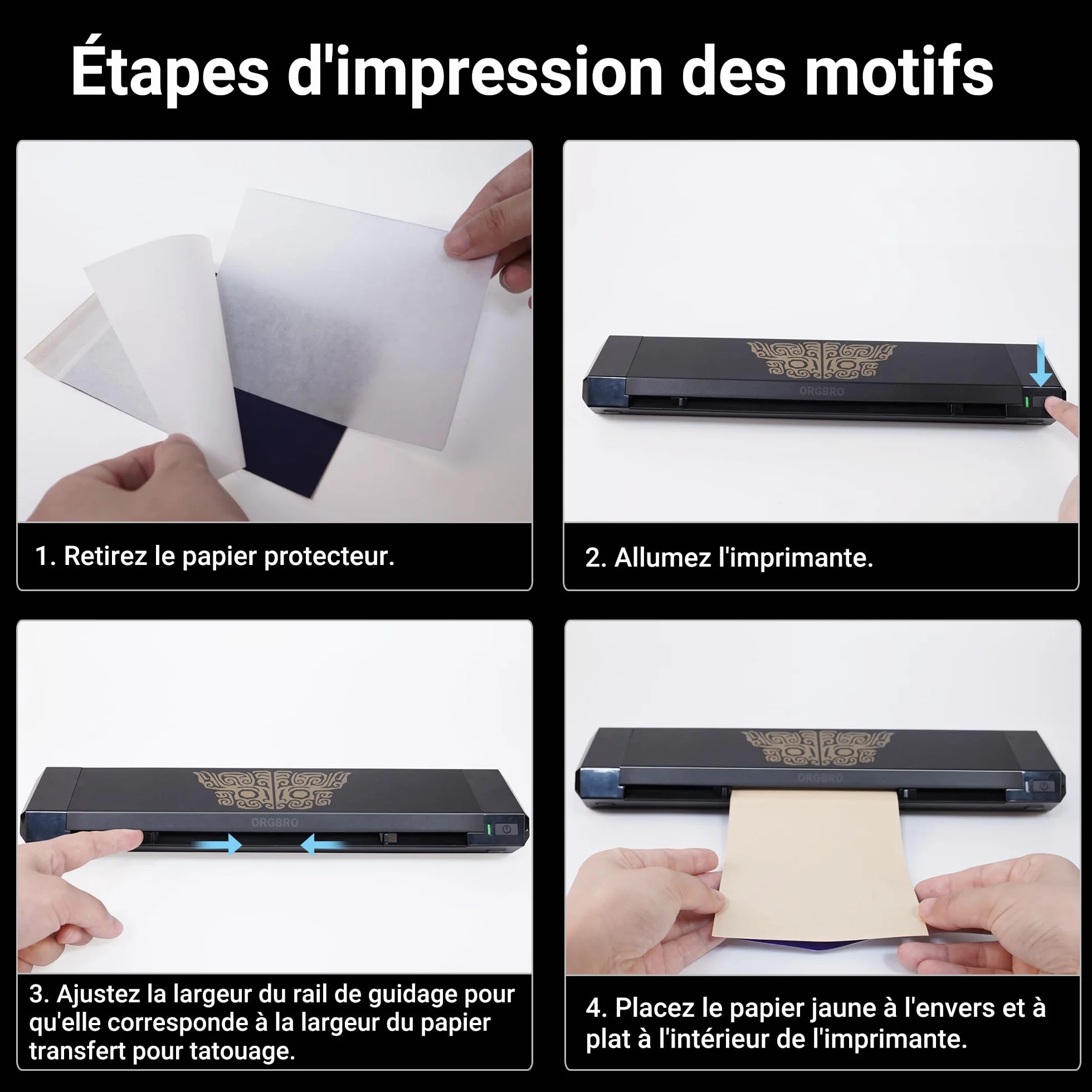 ORGBRO X8 Imprimante Stencil Tatouage Transfert Thermique Bluetooth 30 Feuilles Papier