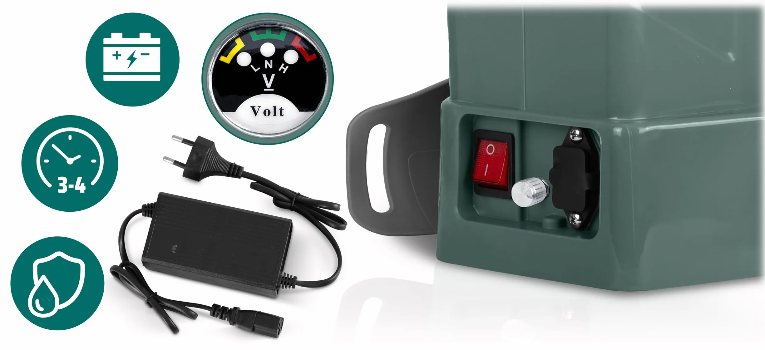 Pulvérisateur à Pression - Capacité : 16 l - Batterie : 8 Ah - 12 V - 4 Buses - Gris