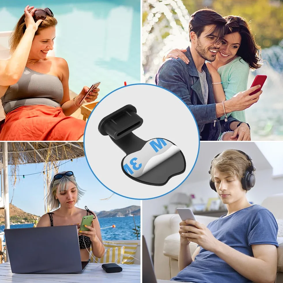 Kit Poussière de Téléphone Silicone pour Prise Adhésive Lot de 6 Caches Anti-poussière Type C Noir Blanc Transparent