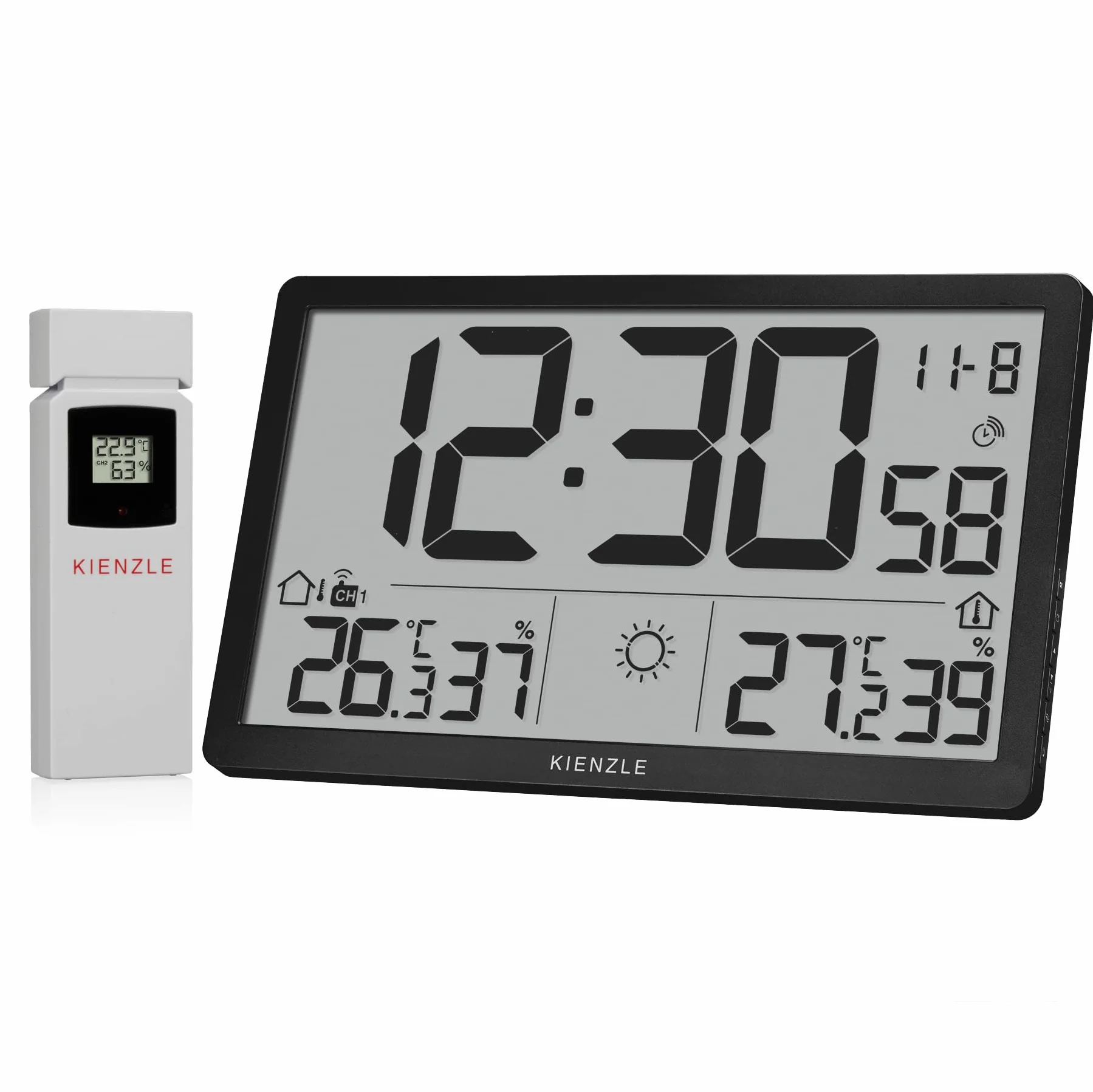 Kienzle Jumbo Neo Horloge Murale météo LCD Noire avec écran XXL et capteur | Kienzle Jumbo NEO Horloge murale météo LCD noire avec écran XXL et capteur