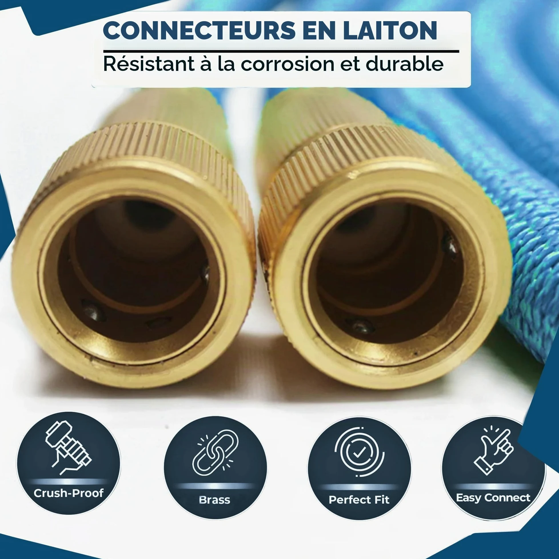 Expandable Garden - Tuyau d'eau flexible avec tissu - 75FT/22.5m-avec buse de pulvérisation à 10 motifs, tuyau de tuyau rétractable résistant aux fuites, connecteur en alliage de laiton, sans kink