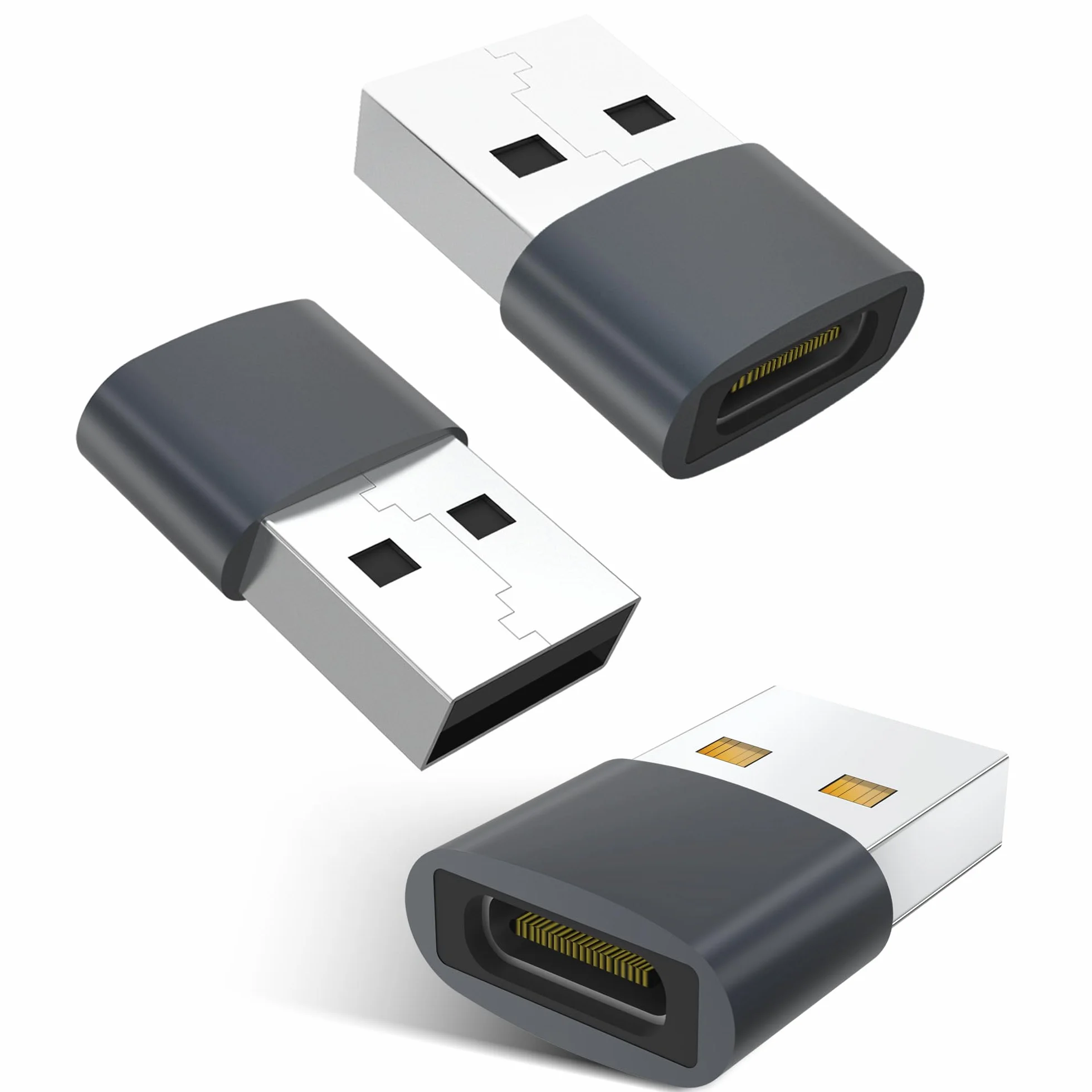 YISH Adaptateur USB C vers USB 2.0 Lot de 3 Femelle vers Male Charge Rapide 480Mbps Compatible iPhone 16 15 Galaxy S25 S24 iPad MacBook