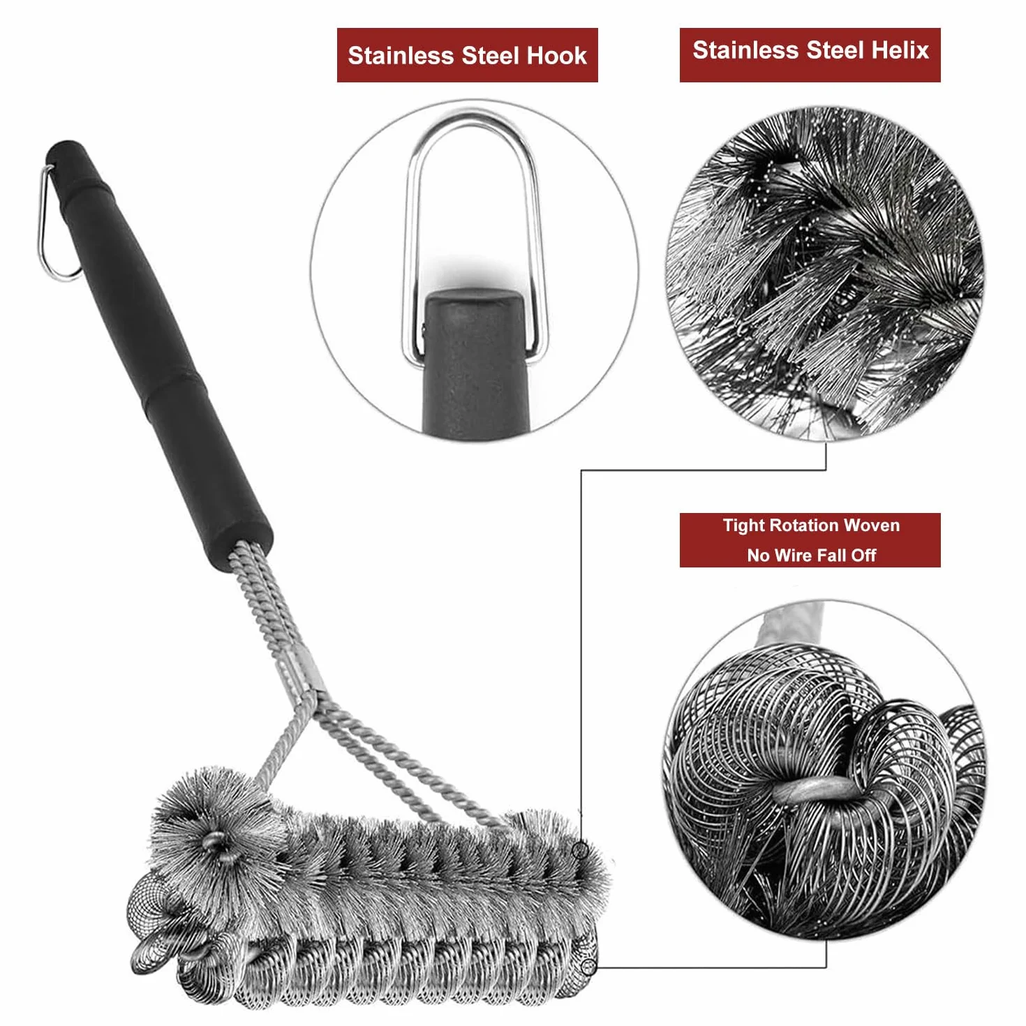 Brosse de Nettoyage pour Barbecue en Acier Inoxydable 45.5cm avec Grattoir Intégré Nettoyage 360°
