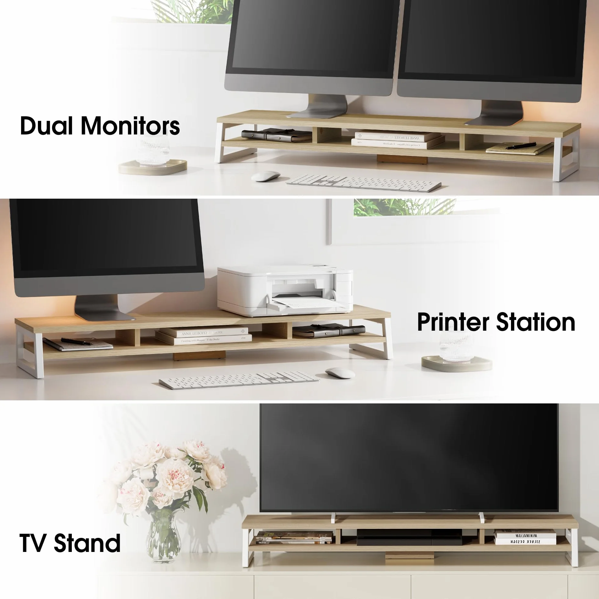 Fenge Réhausseur d'Écran d'Ordinateur en Bois, Support de Moniteur, 108x25,5x13,7cm, Charge 45KG (Chêne)