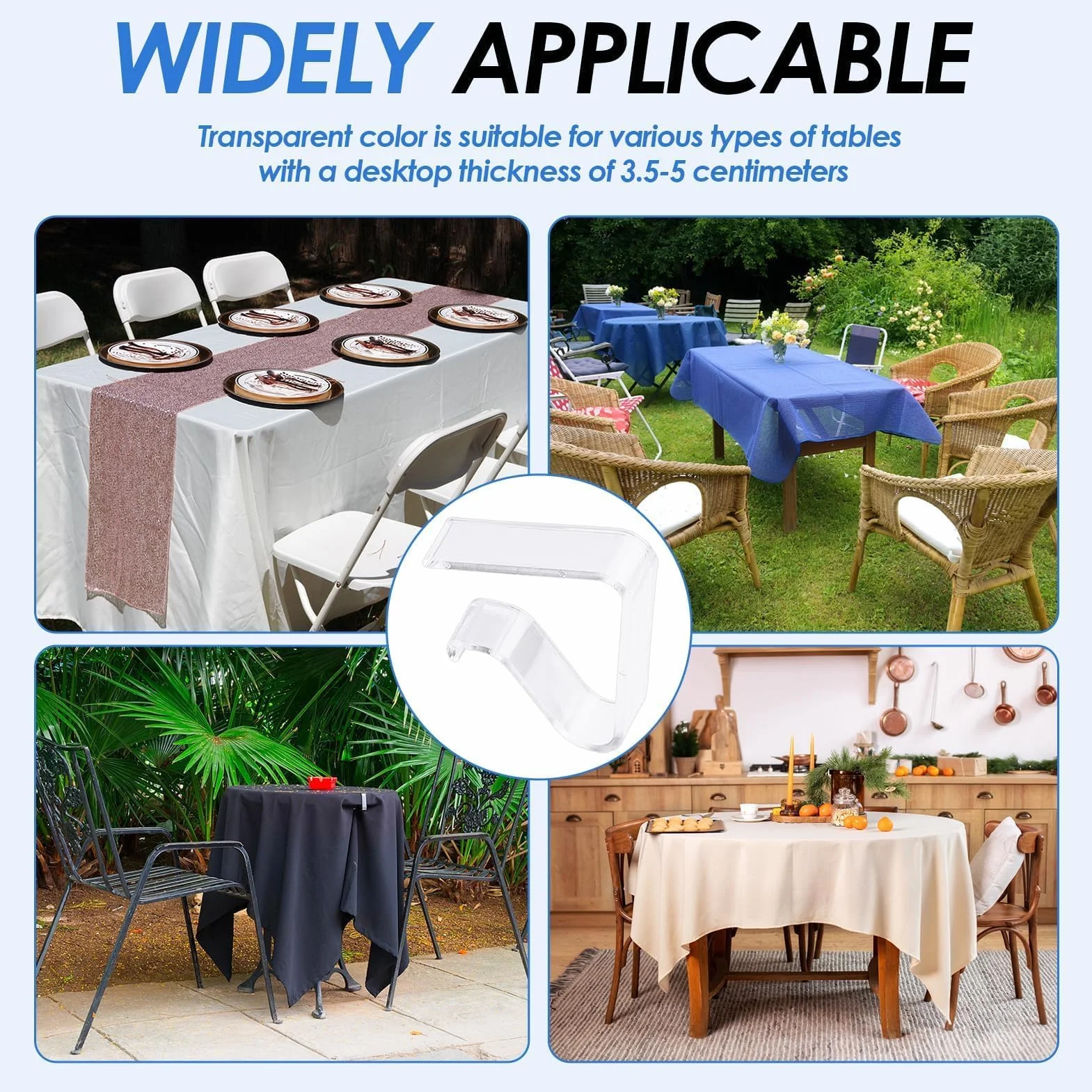 Pinces à Nappe en Plastique Transparent pour Tables 3,5-5 cm 12 Pièces