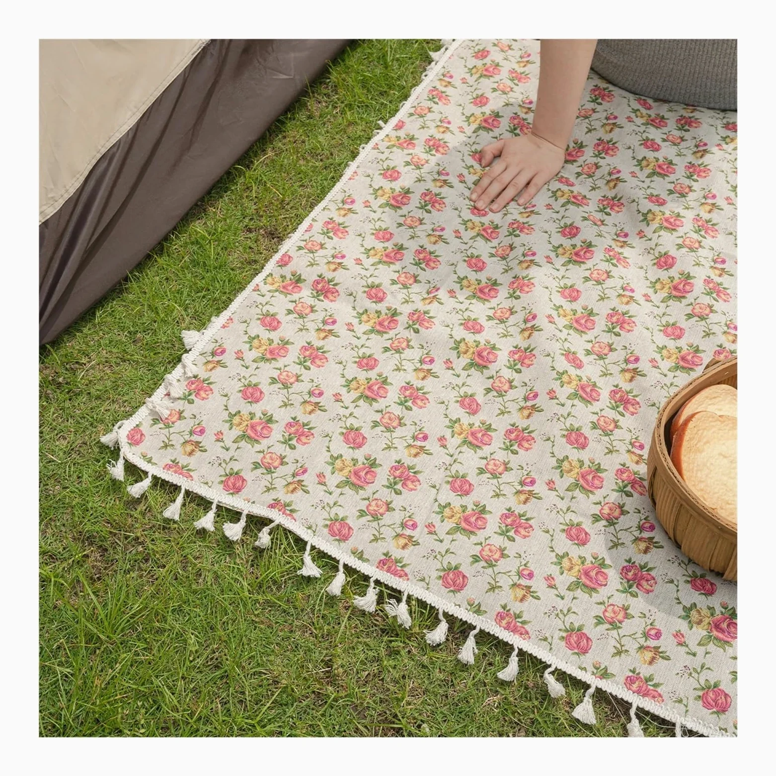 Couverture Pique Nique Tapis de Pique-Nique Pliable Style Campagne Rose, idéal for Les Voyages à la Plage, Le Camping et randonnée(140x300)