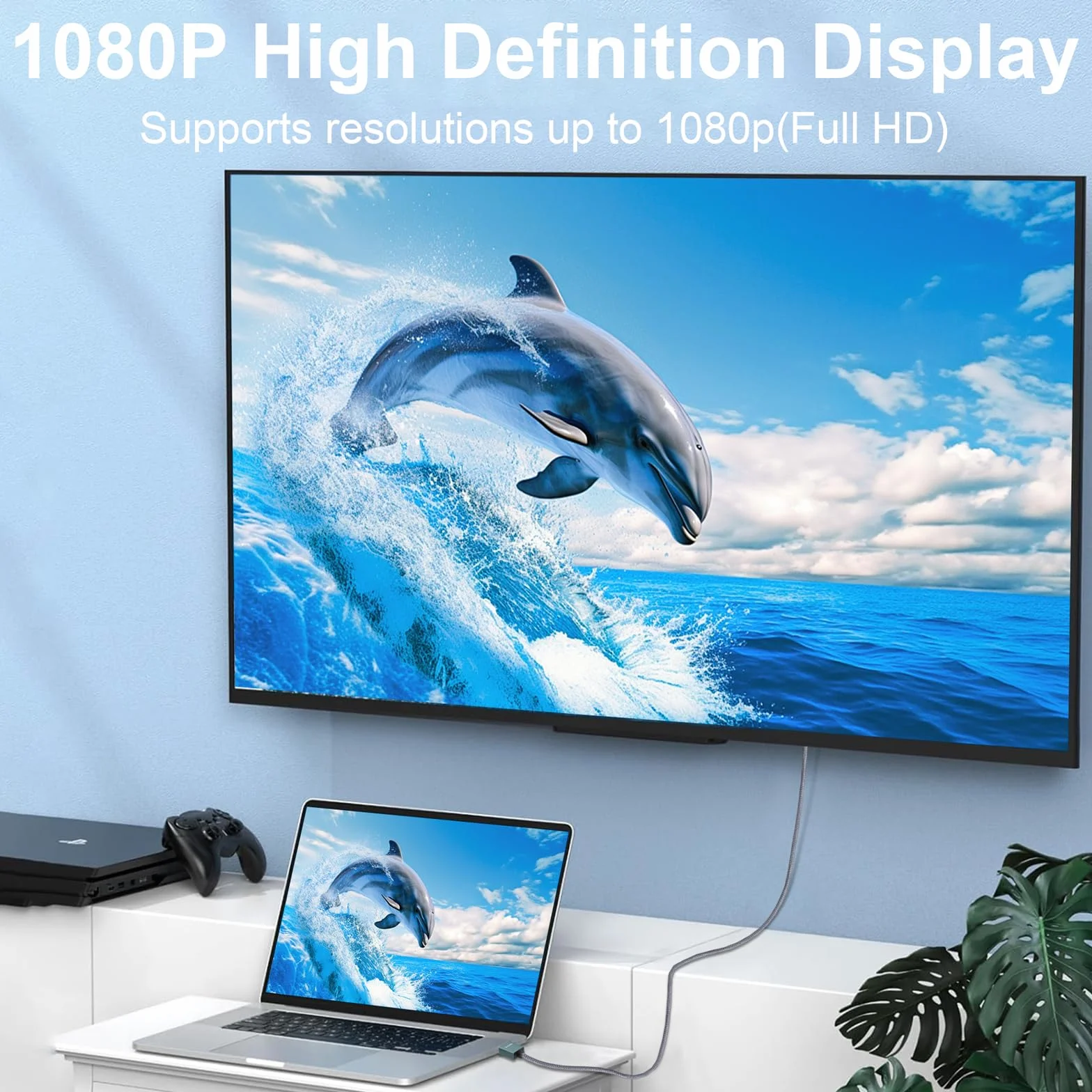 Câble adaptateur HDMI vers VGA 1080p mâle-mâle, alliage d'aluminium, plaqué or, tressé nylon 1M pour PC moniteur projecteur HDTV