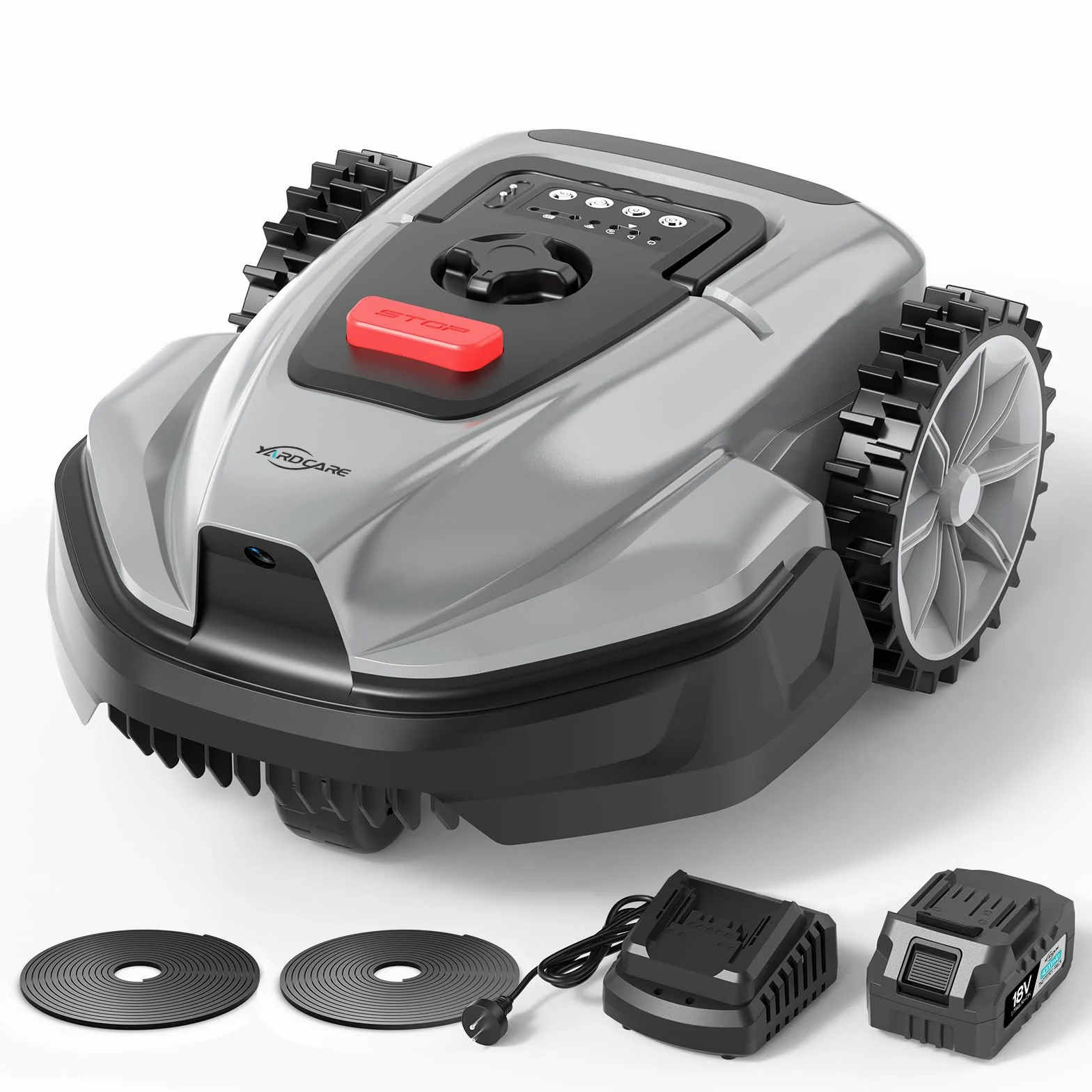 YARDCARE V3 Robot Tondeuse sans câble périphérique, avec Navigation visuelle, détection 150+ Obstacles, contrôle Via appli, 50 DB, Robot Tondeuse pour Petits et Moyens Jardins, Bandes magnétiques
